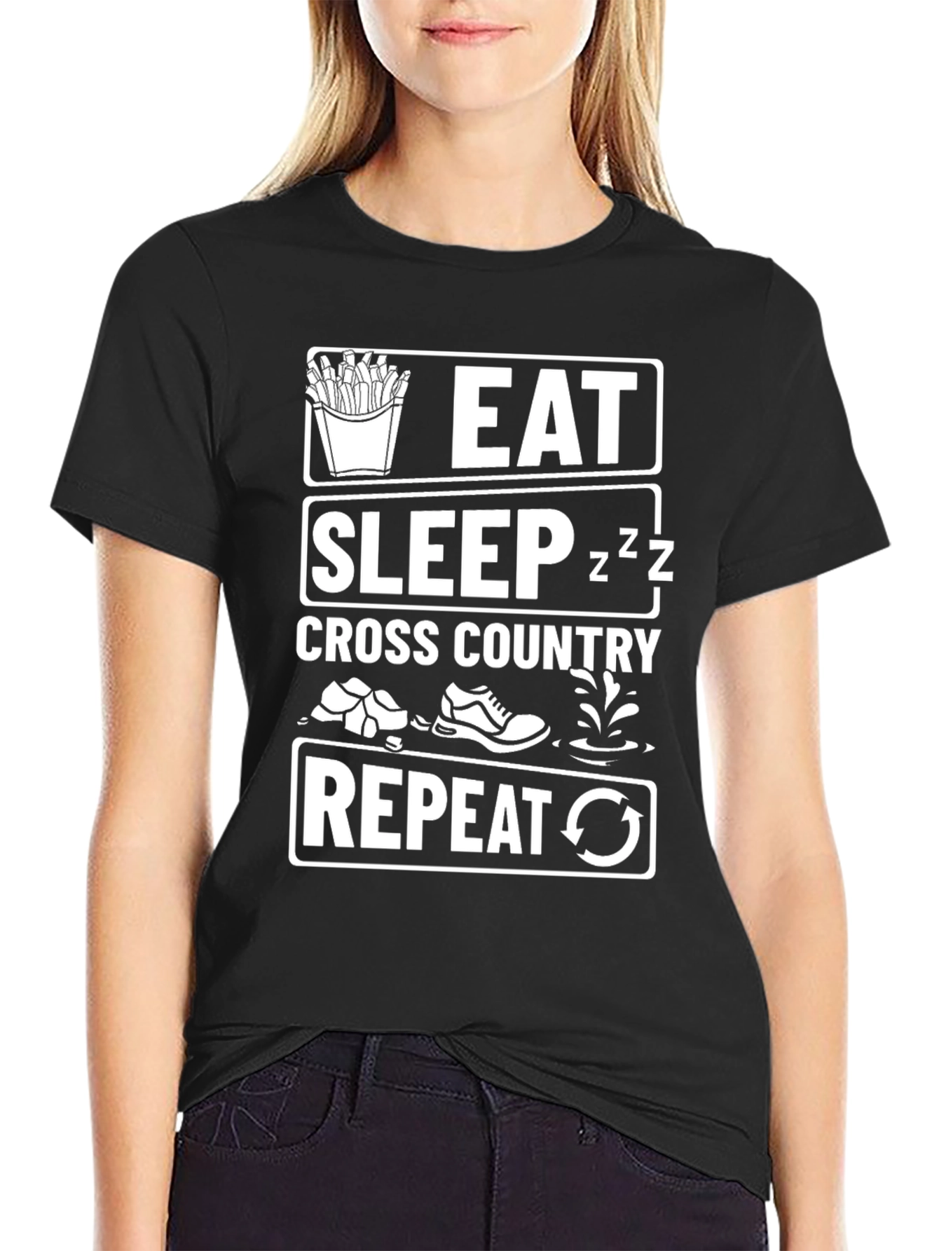 Eat Sleep Cross Country Repeat Black T-Shirt