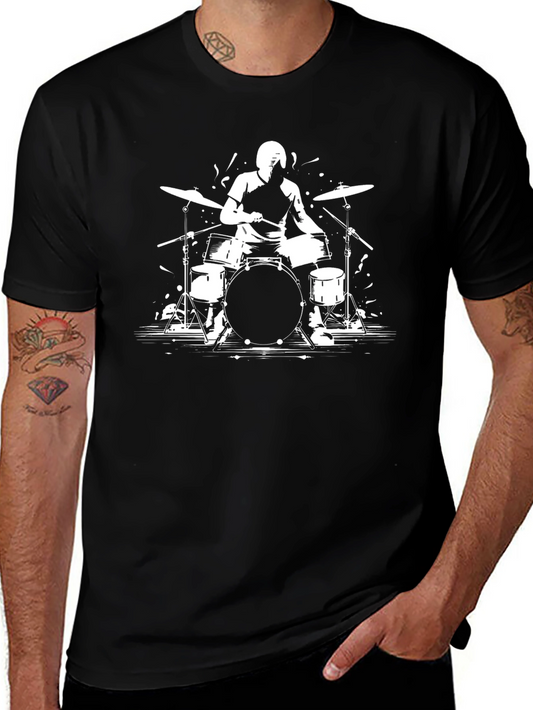 Drummer Graphic Tee - Black Cotton T-Shirt