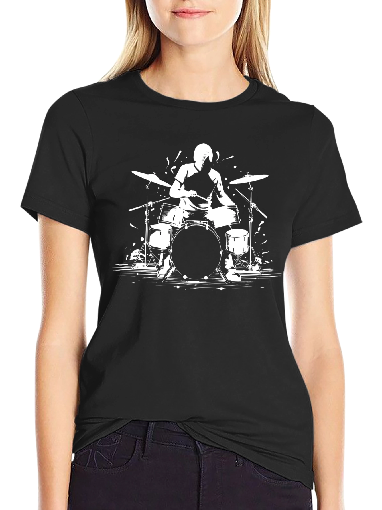 Drummer Graphic Tee - Black Cotton T-Shirt