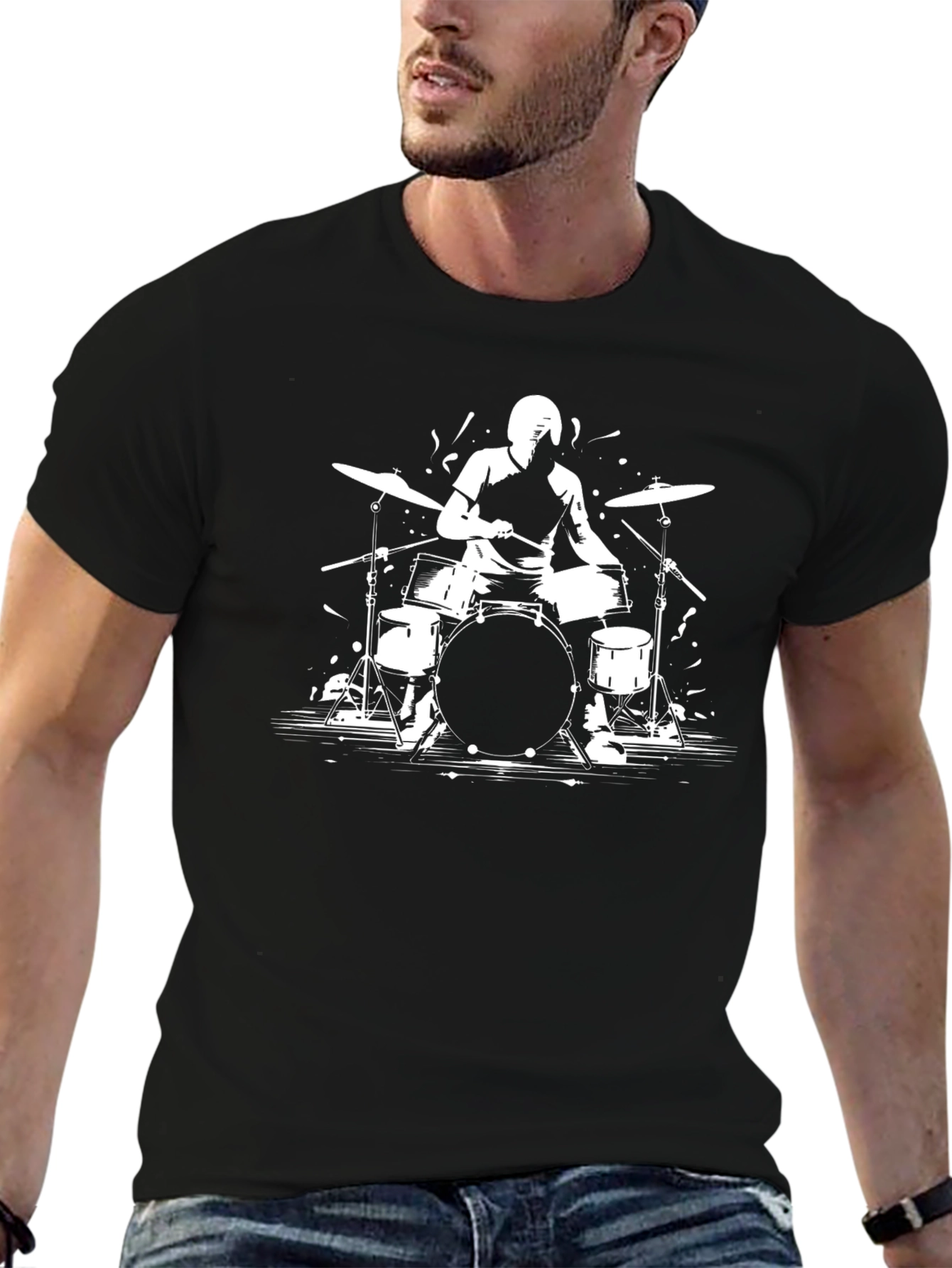 Drummer Graphic Tee - Black Cotton T-Shirt