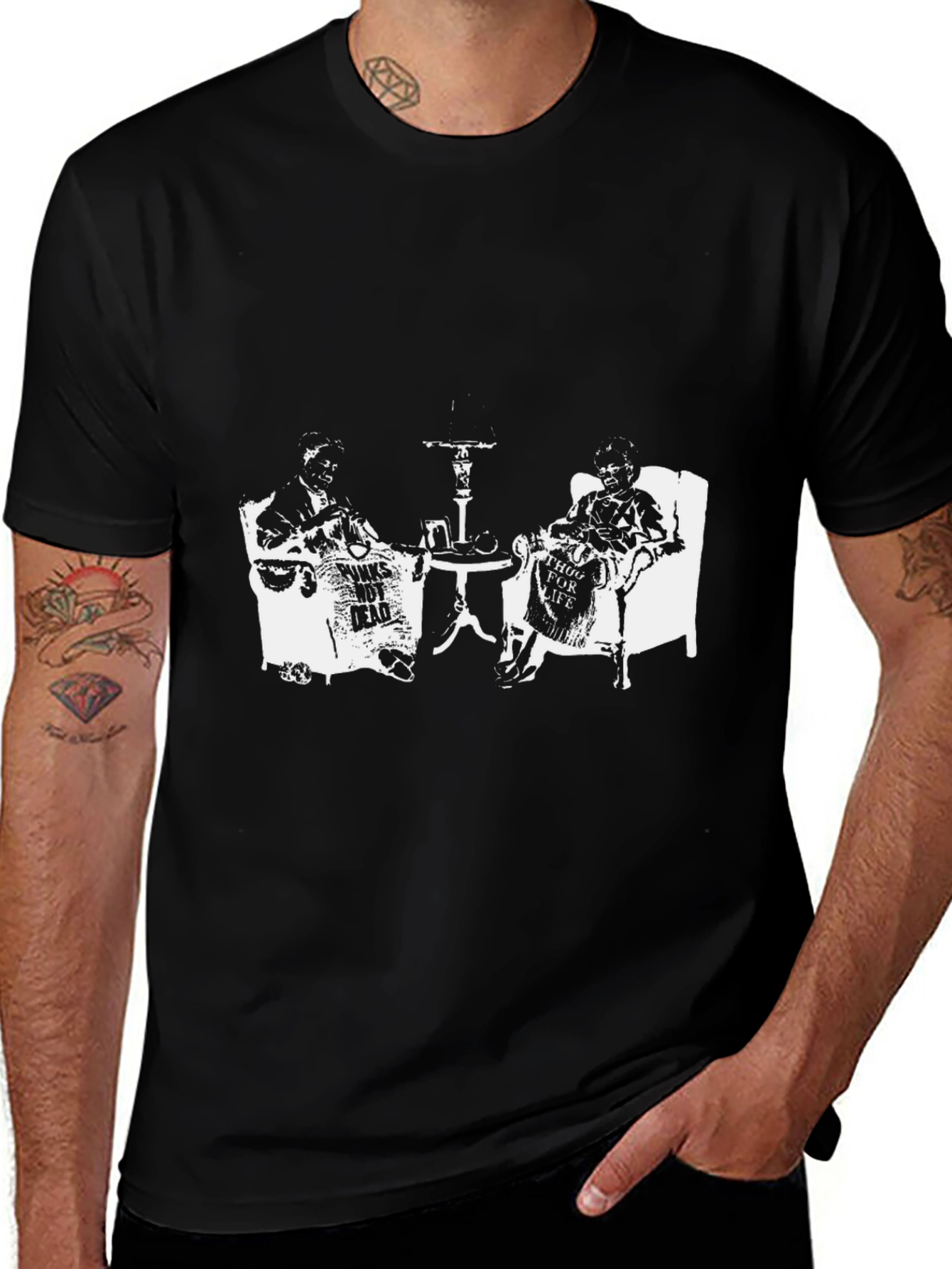 Black T-Shirt with Newspaper Graphic