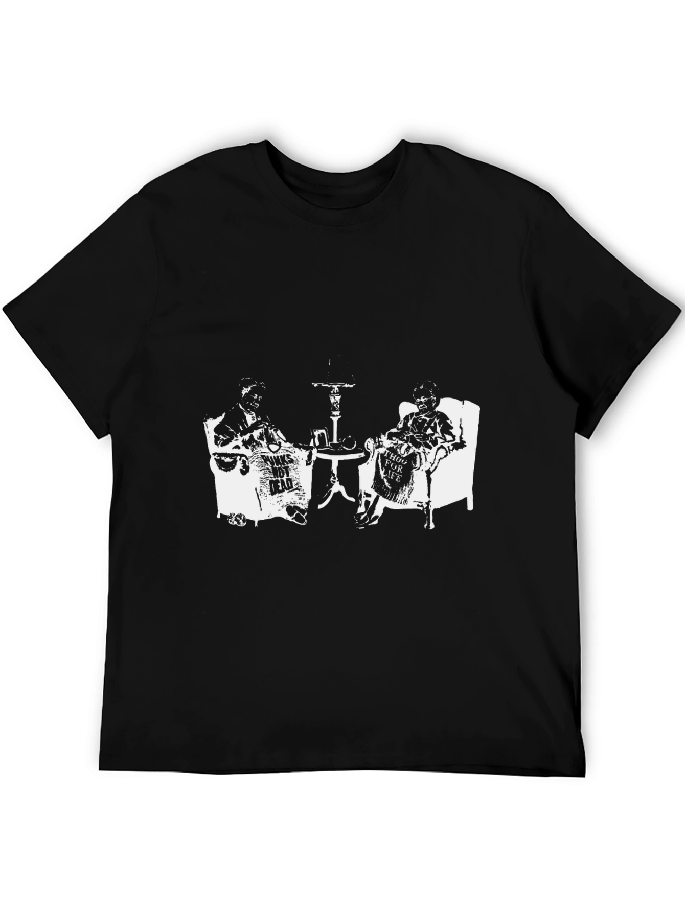 Black T-Shirt with Newspaper Graphic