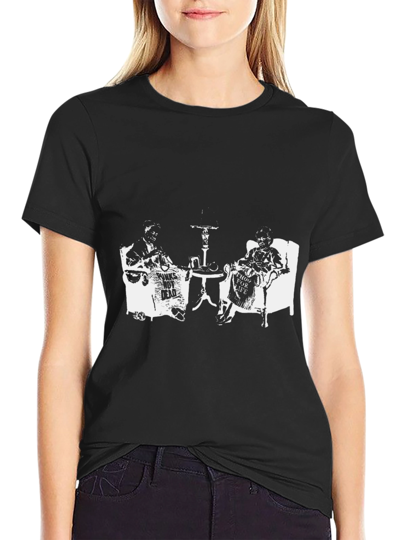 Black T-Shirt with Newspaper Graphic