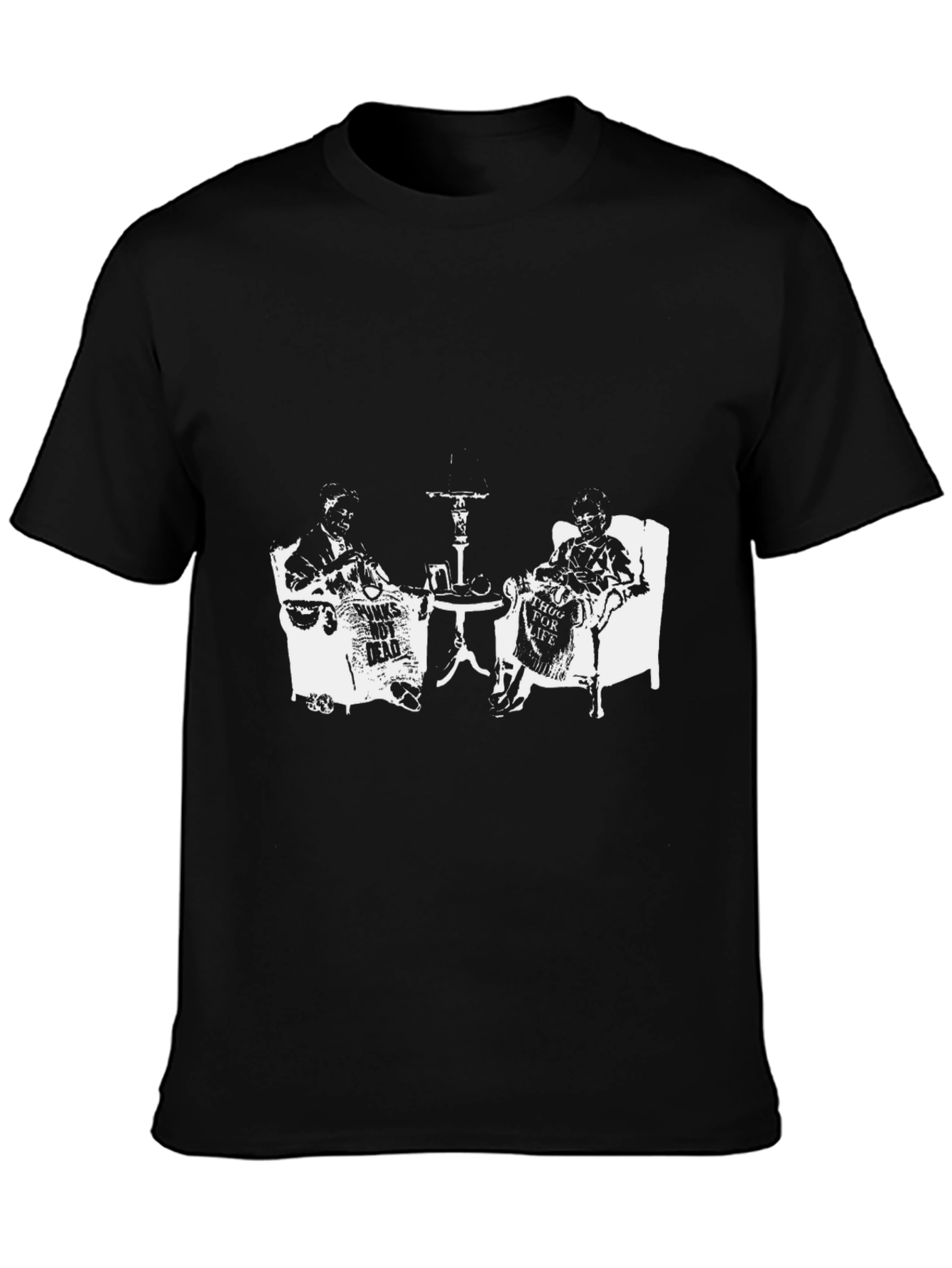 Black T-Shirt with Newspaper Graphic