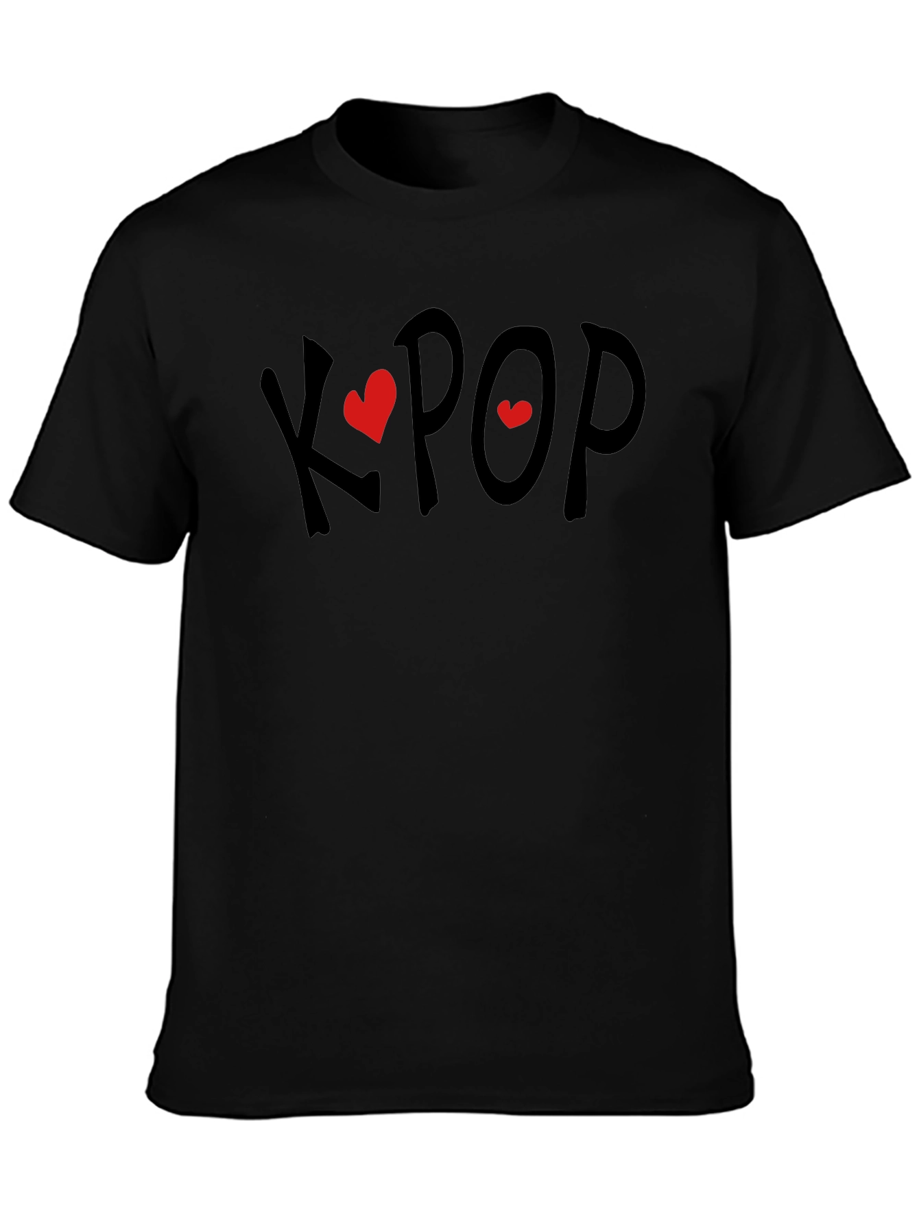 K-Pop Heart Tee - Black Cotton Blend T-Shirt