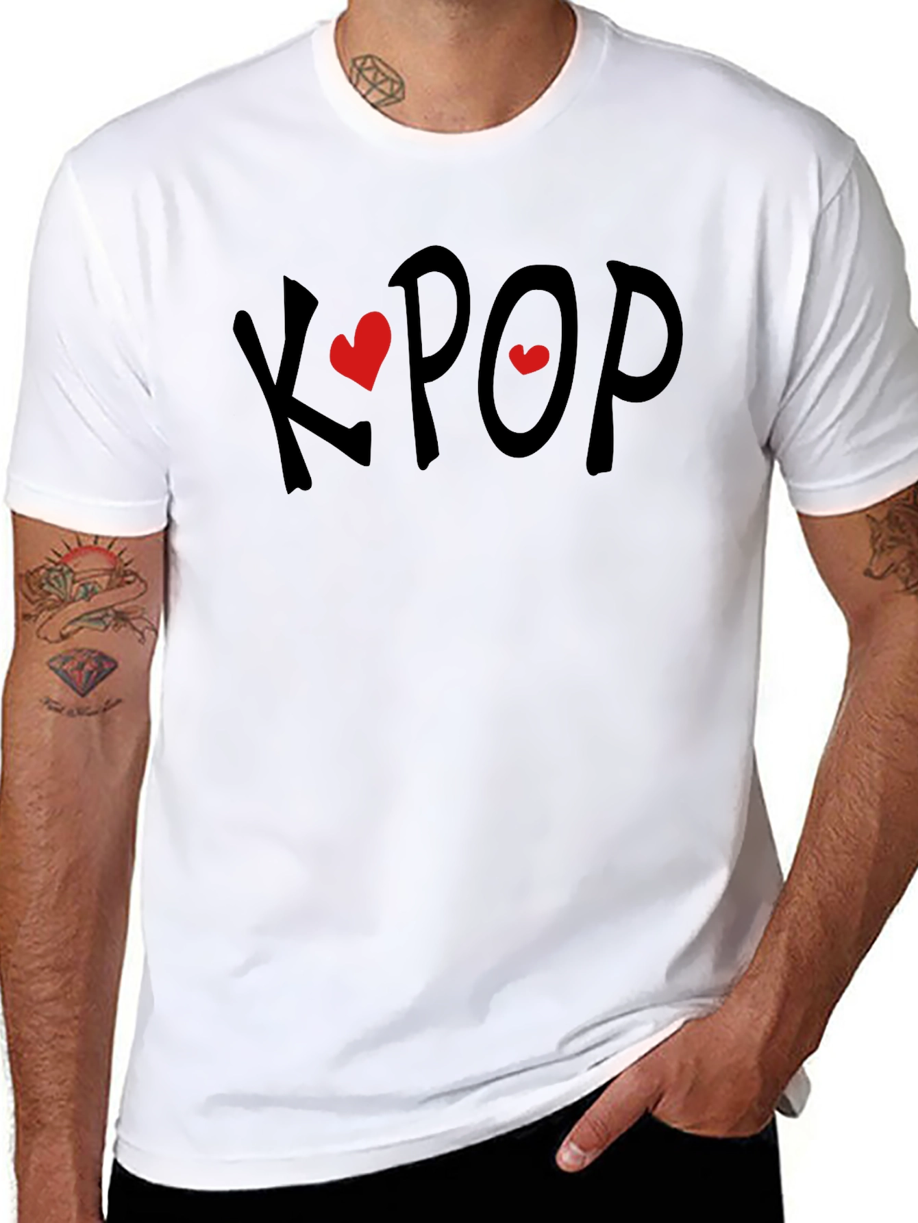 K-Pop Heart Tee - Black Cotton Blend T-Shirt