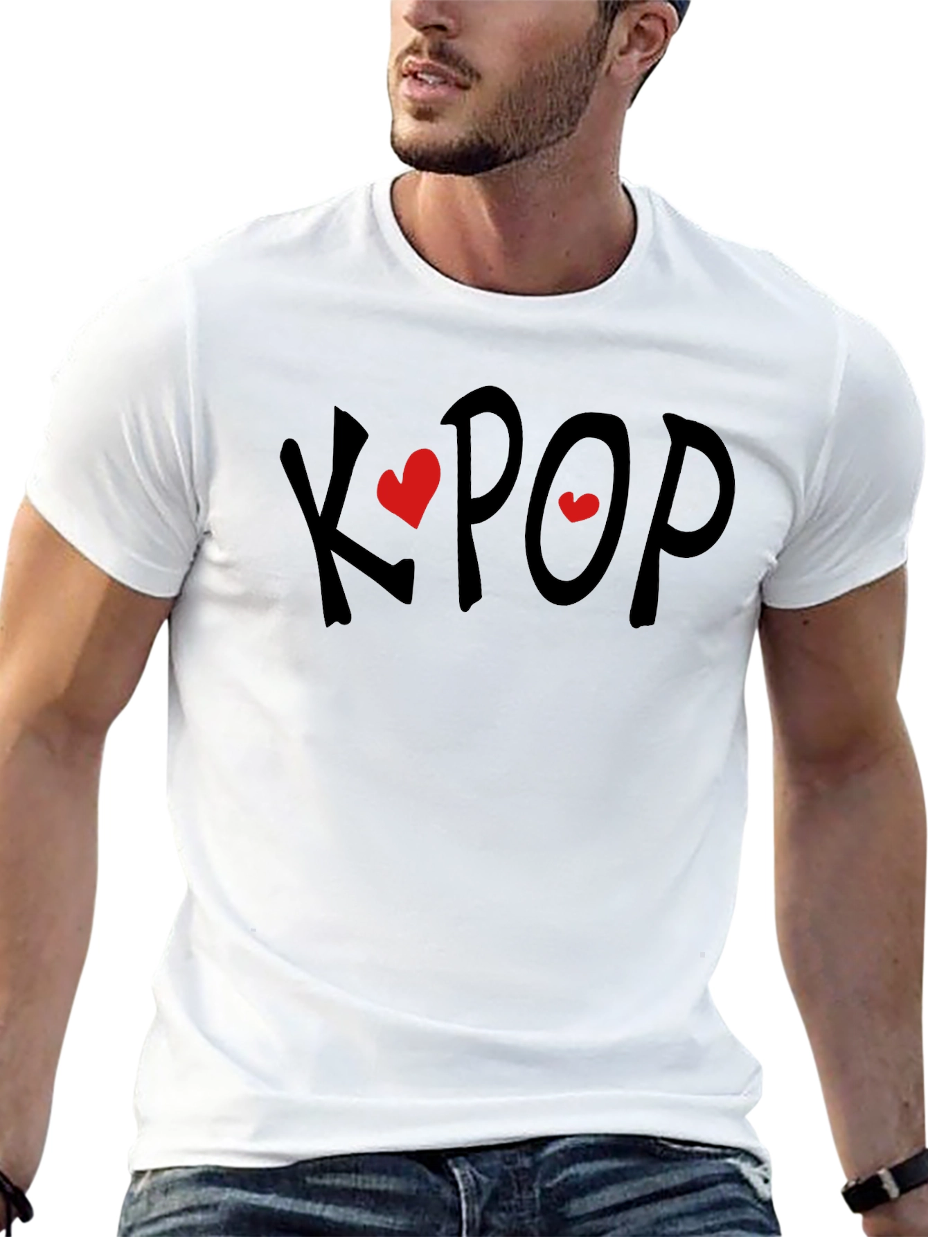 K-Pop Heart Tee - Black Cotton Blend T-Shirt