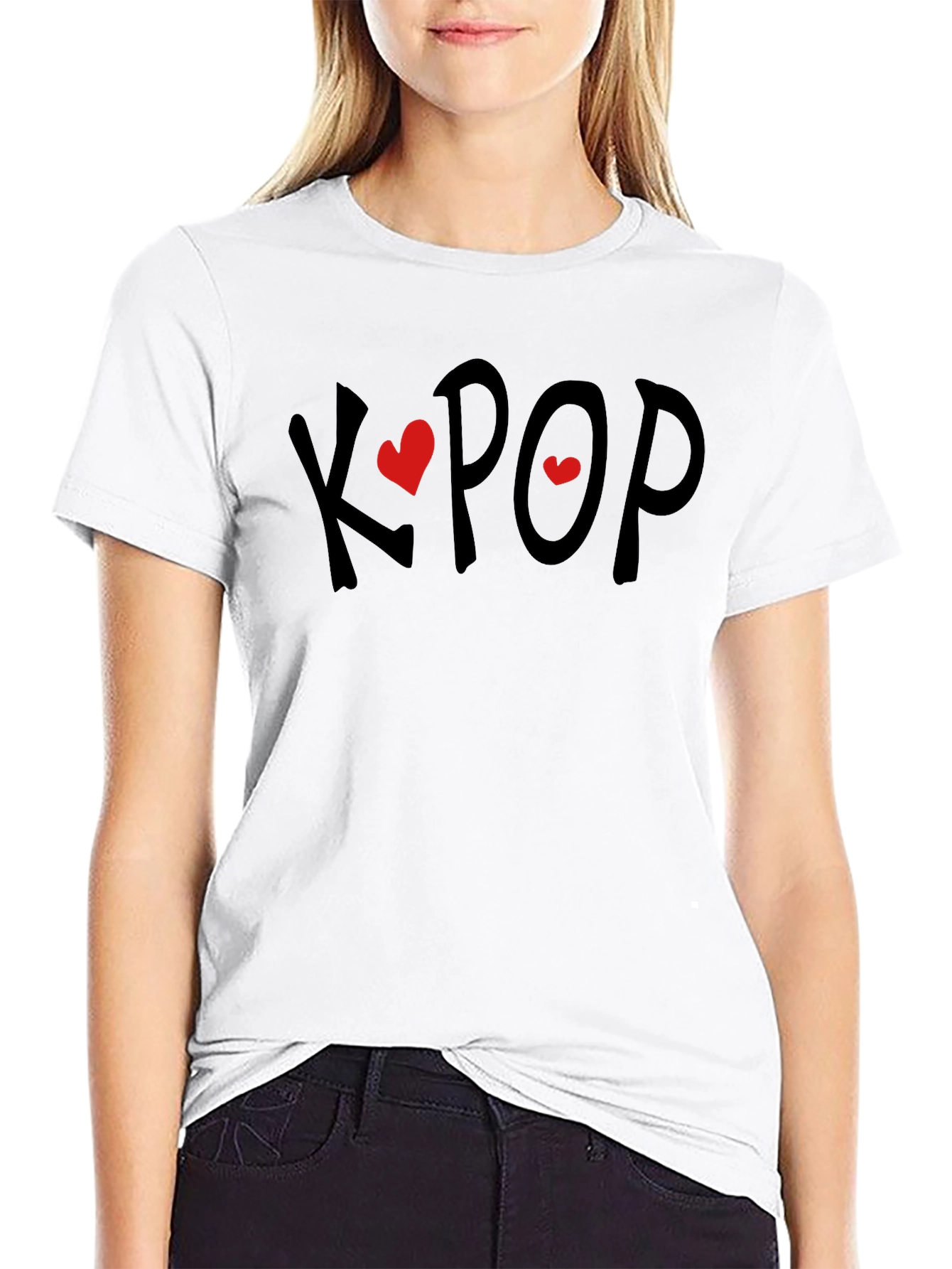 K-Pop Heart Tee - Black Cotton Blend T-Shirt