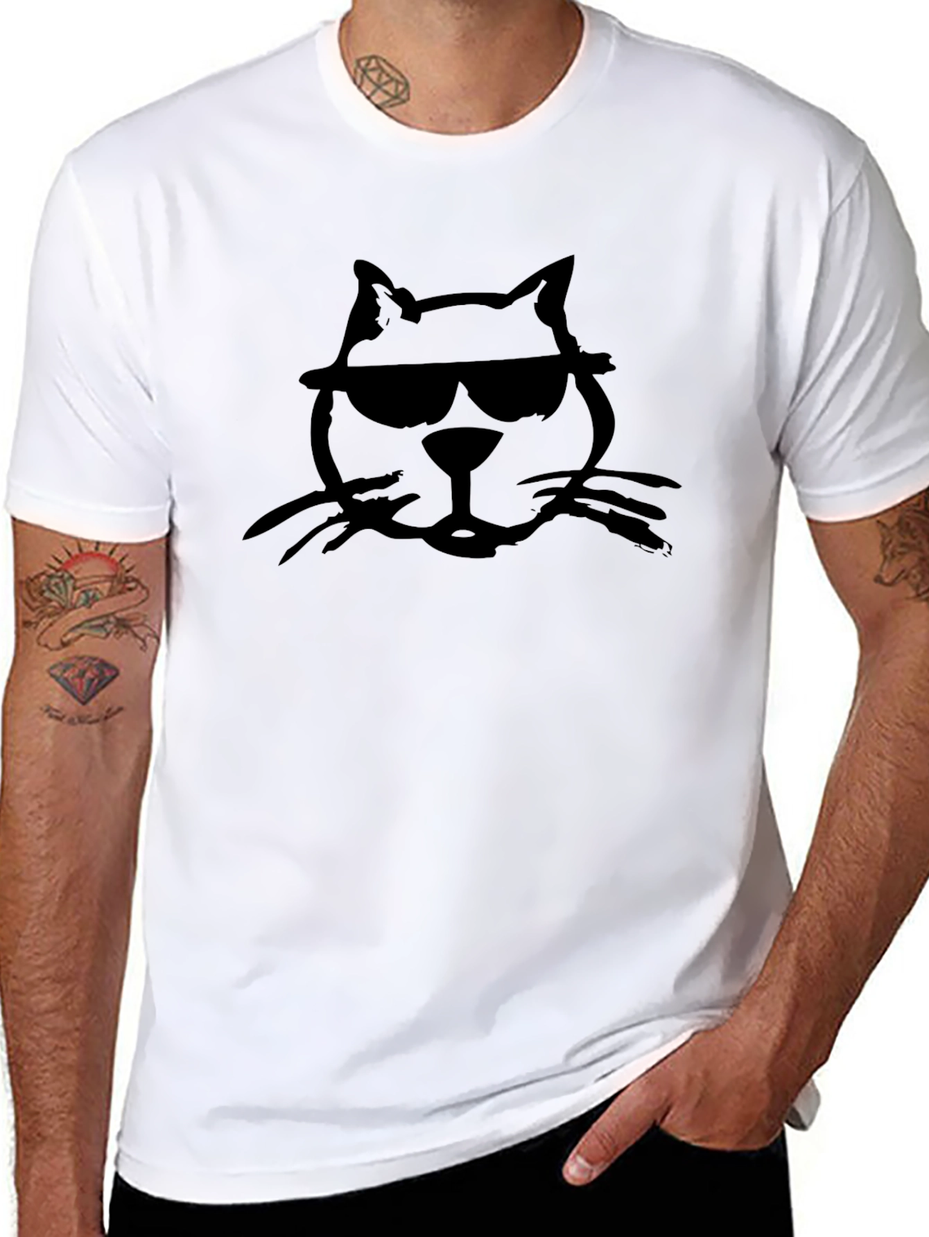 Cool Cat T-Shirt - Black Cotton Graphic Tee