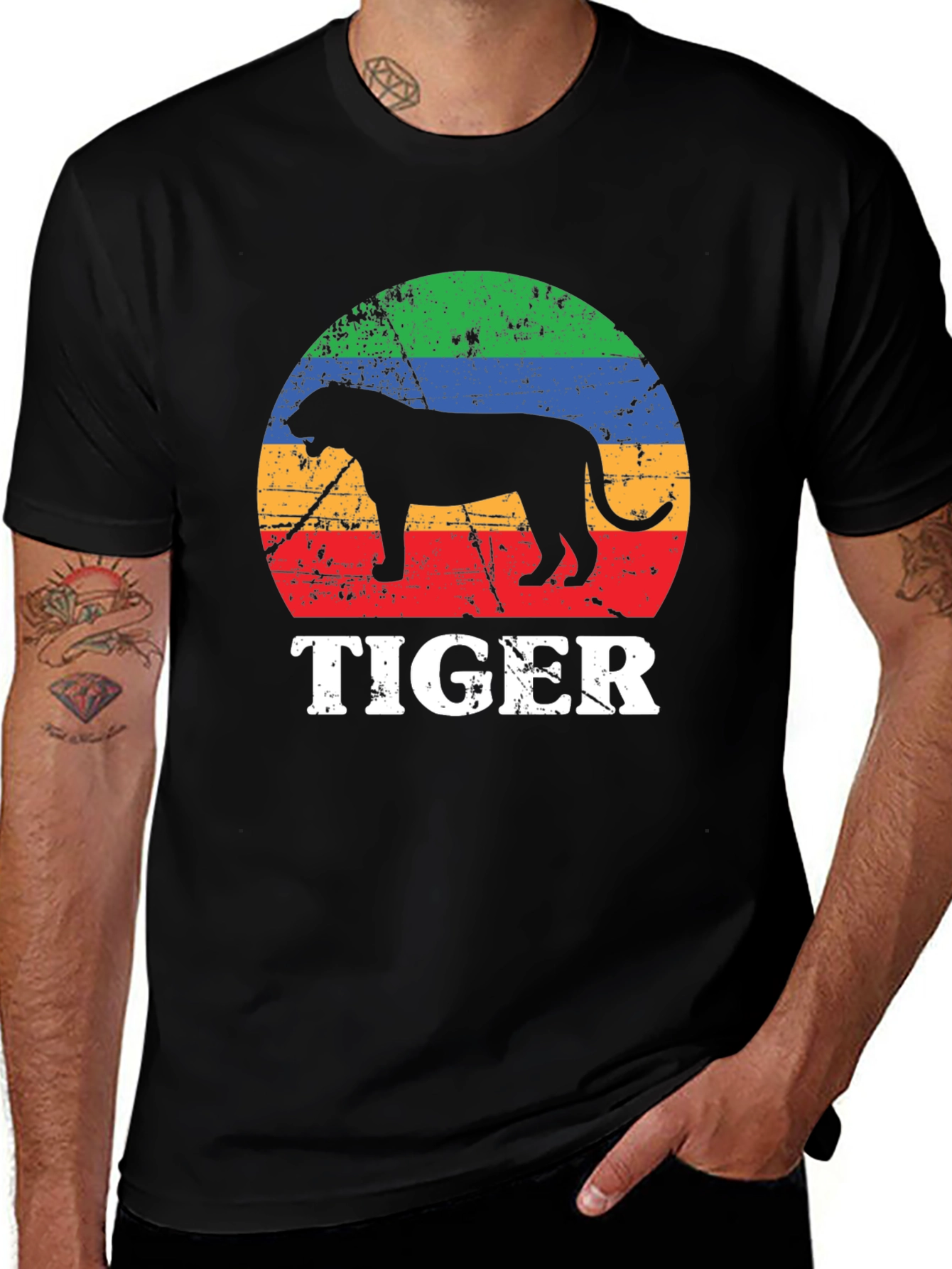 Retro Tiger Graphic Tee - Unisex Black T-Shirt