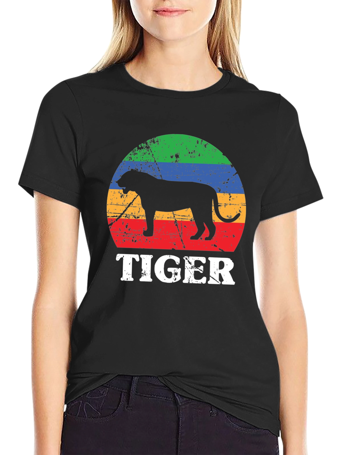 Retro Tiger Graphic Tee - Unisex Black T-Shirt