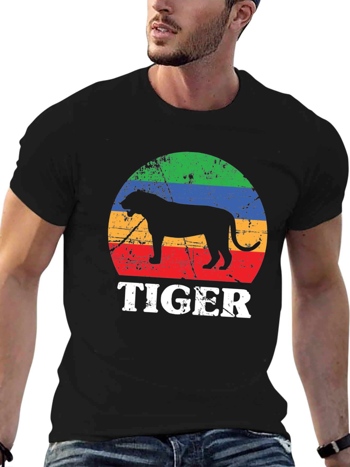 Retro Tiger Graphic Tee - Unisex Black T-Shirt