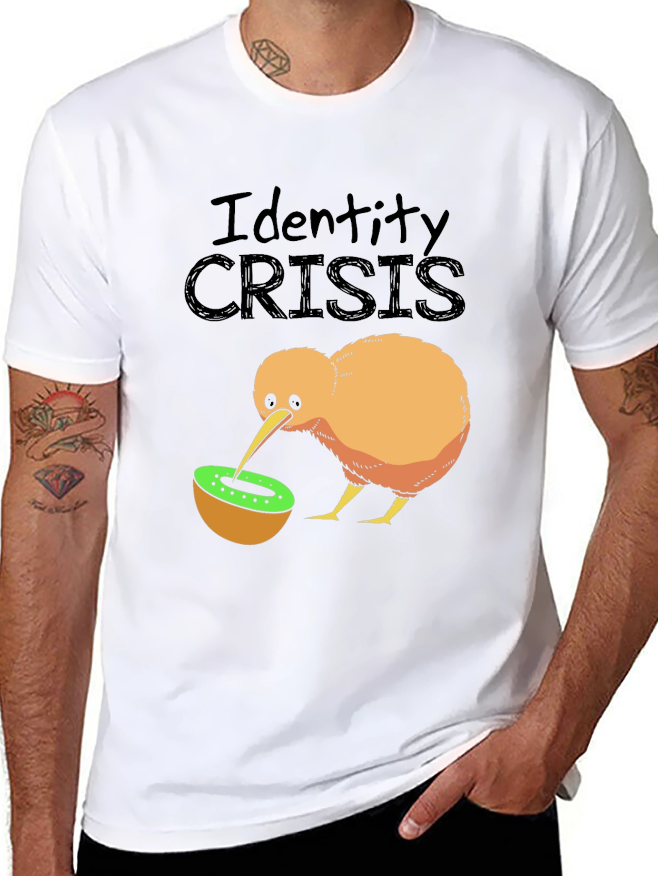 Identity Crisis Kiwi Bird Humor Graphic T-Shirt