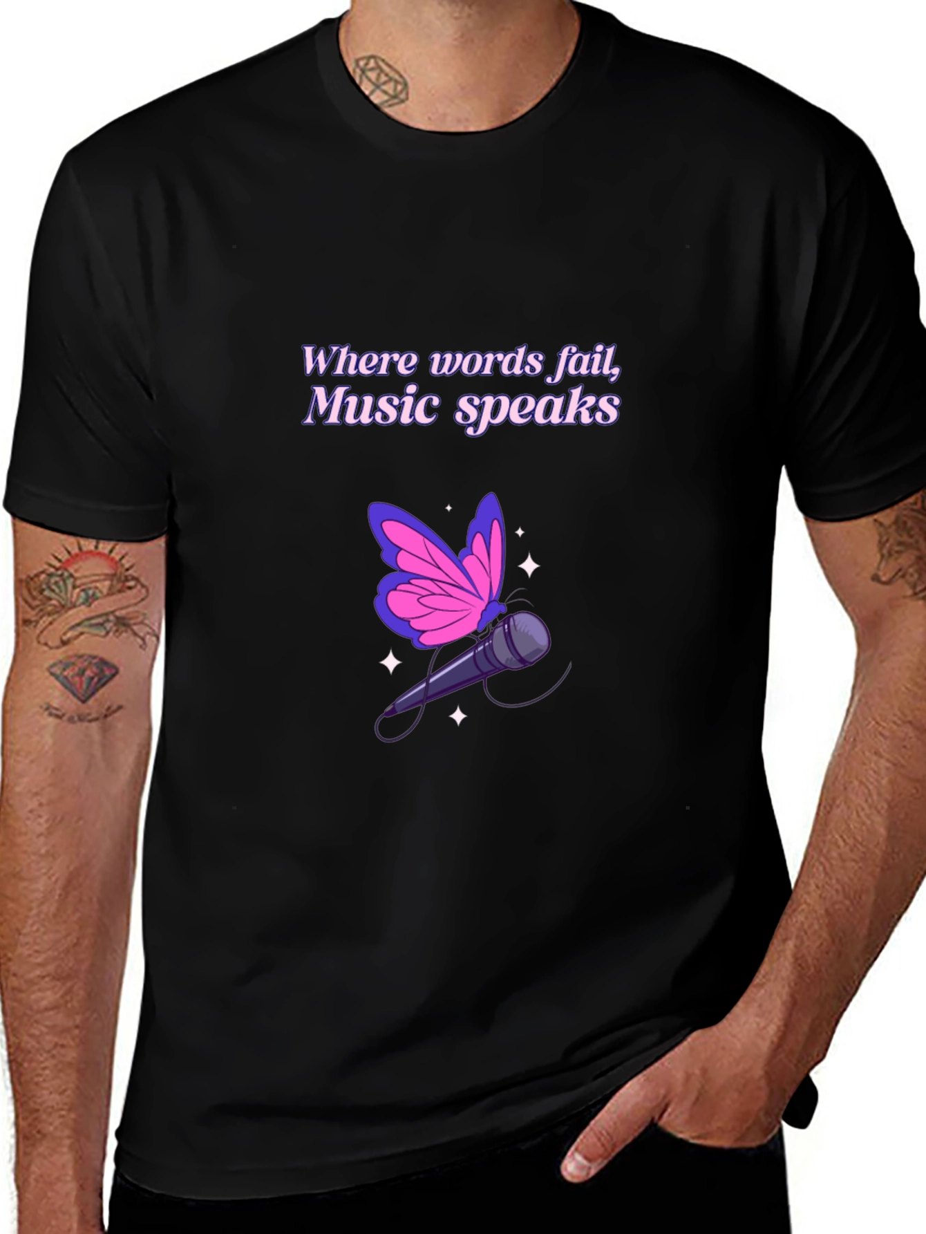 Music Speaks Graphic Tee - Butterfly Microphone