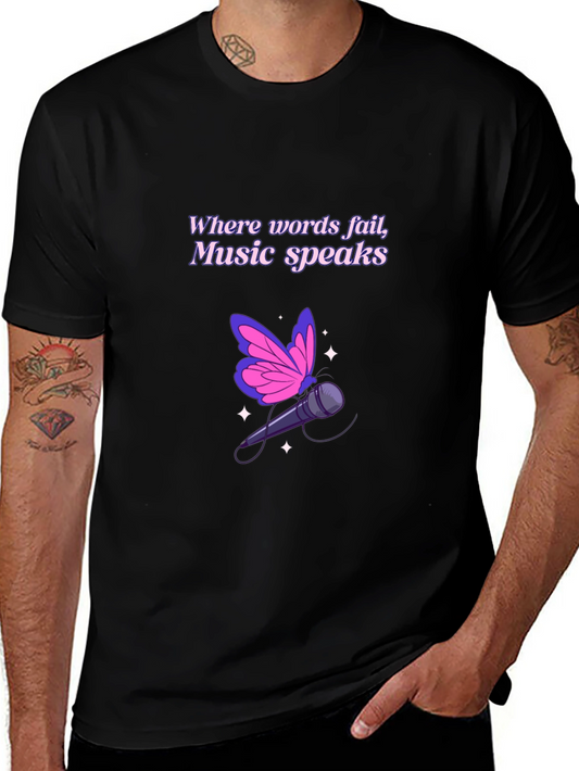 Music Speaks Graphic Tee - Butterfly Microphone