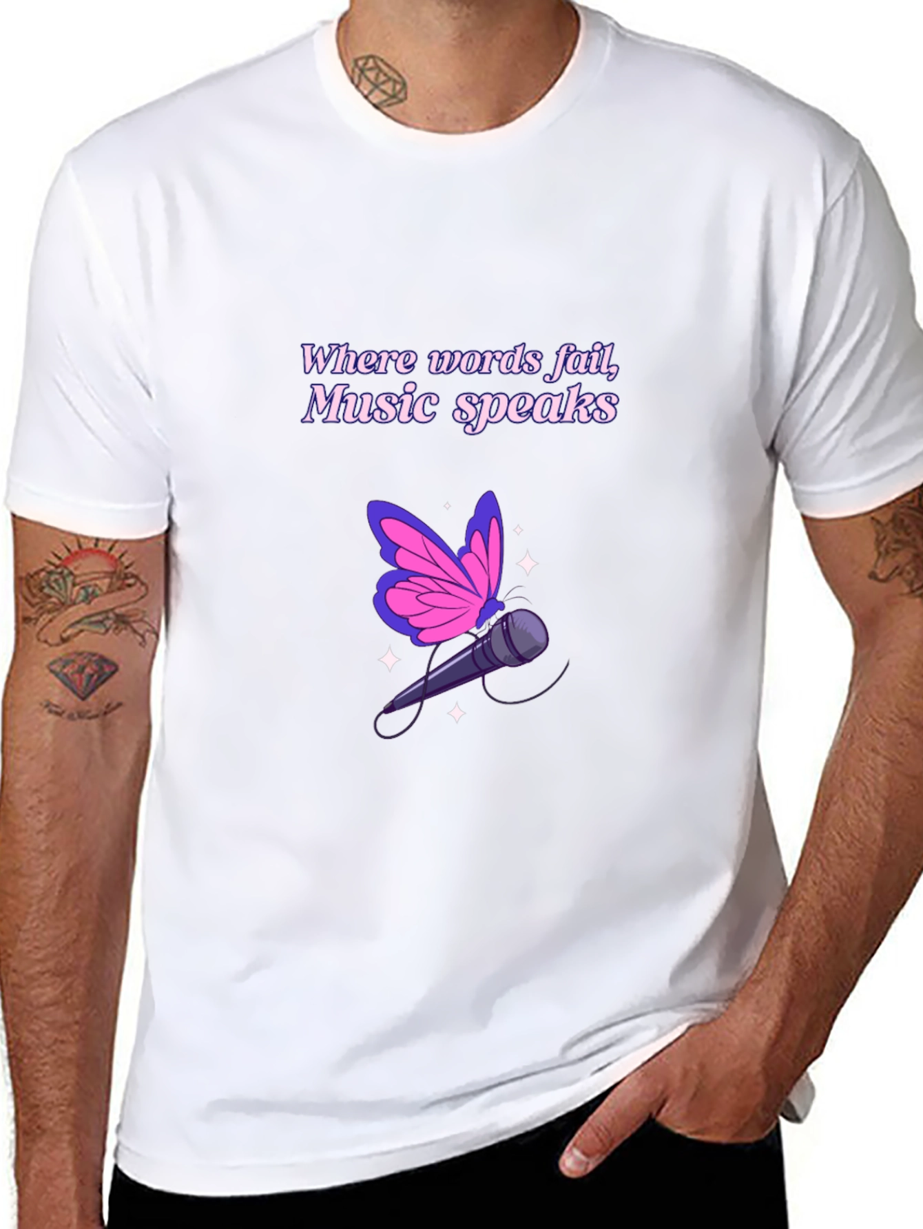 Music Speaks Graphic Tee - Butterfly Microphone