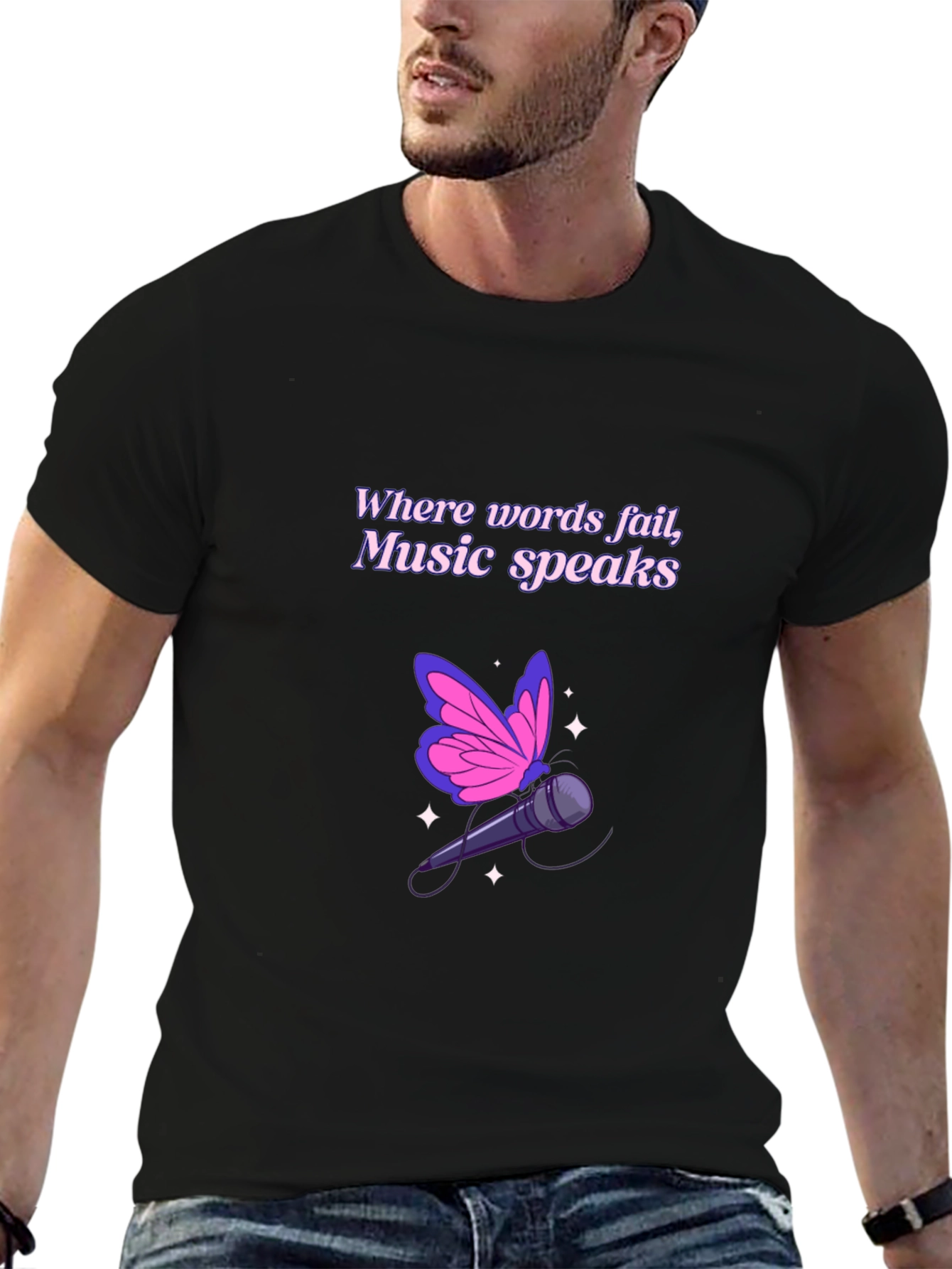 Music Speaks Graphic Tee - Butterfly Microphone