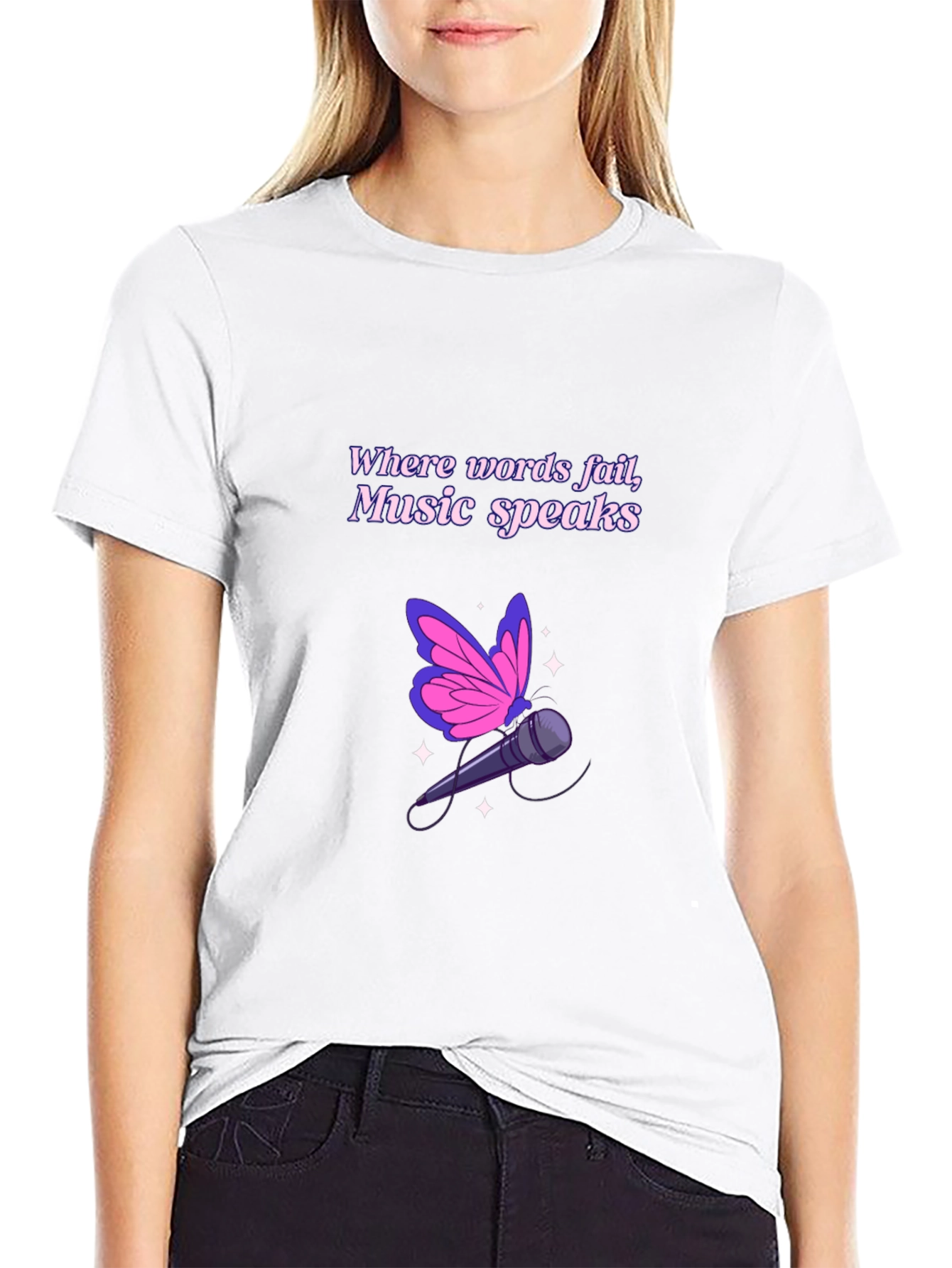 Music Speaks Graphic Tee - Butterfly Microphone