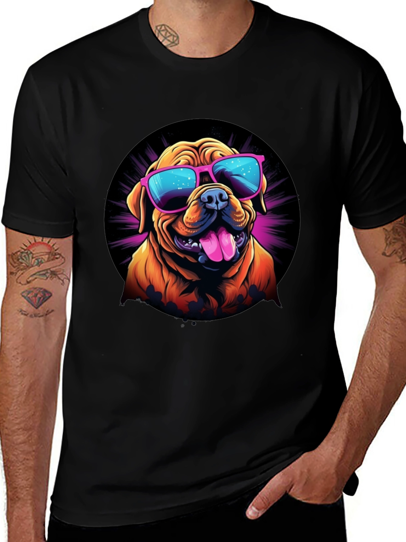 Cool Dog Sunglasses Graphic Tee - Black