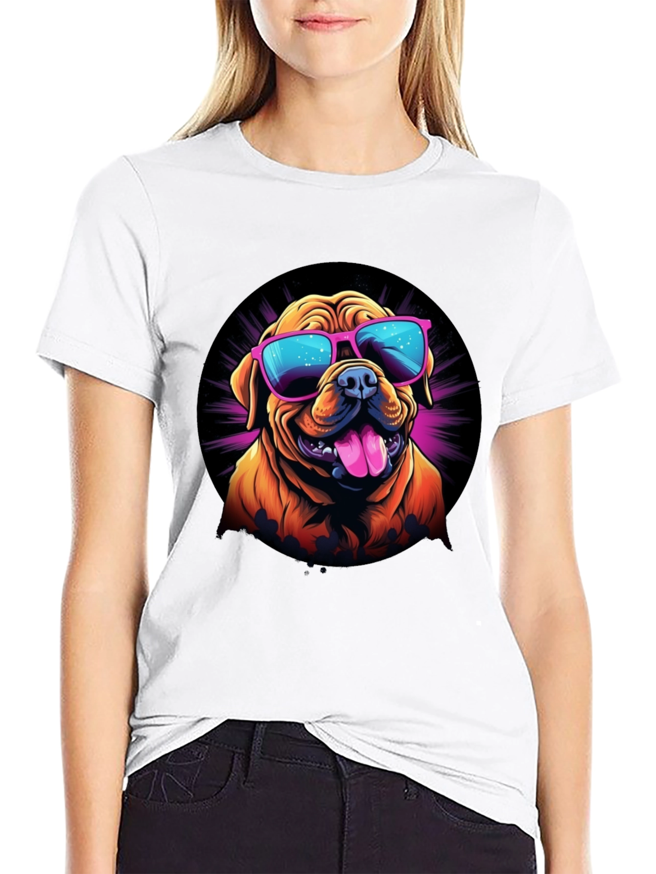 Cool Dog Sunglasses Graphic Tee - Black