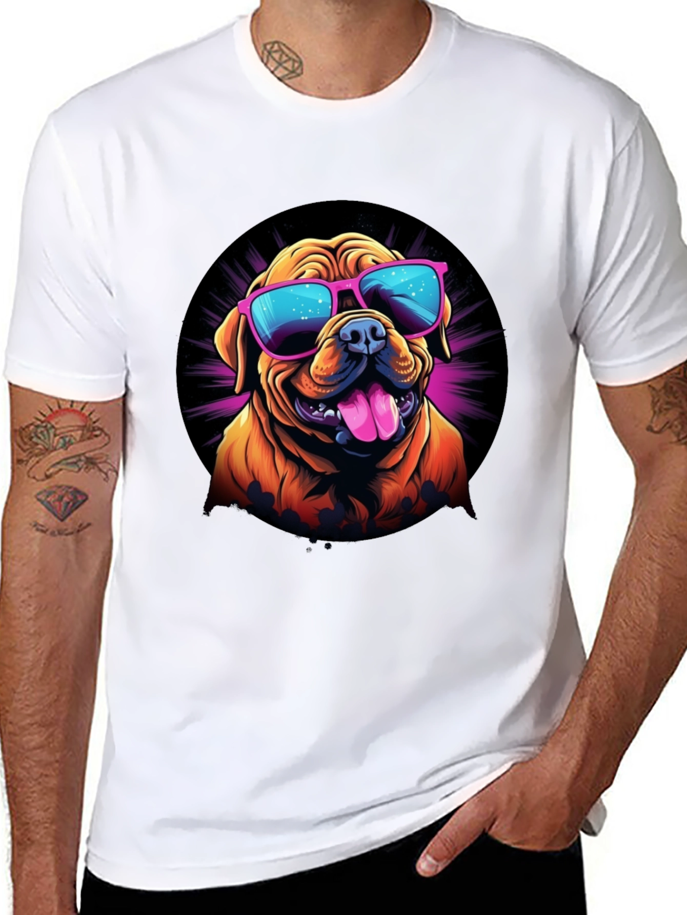 Cool Dog Sunglasses Graphic Tee - Black