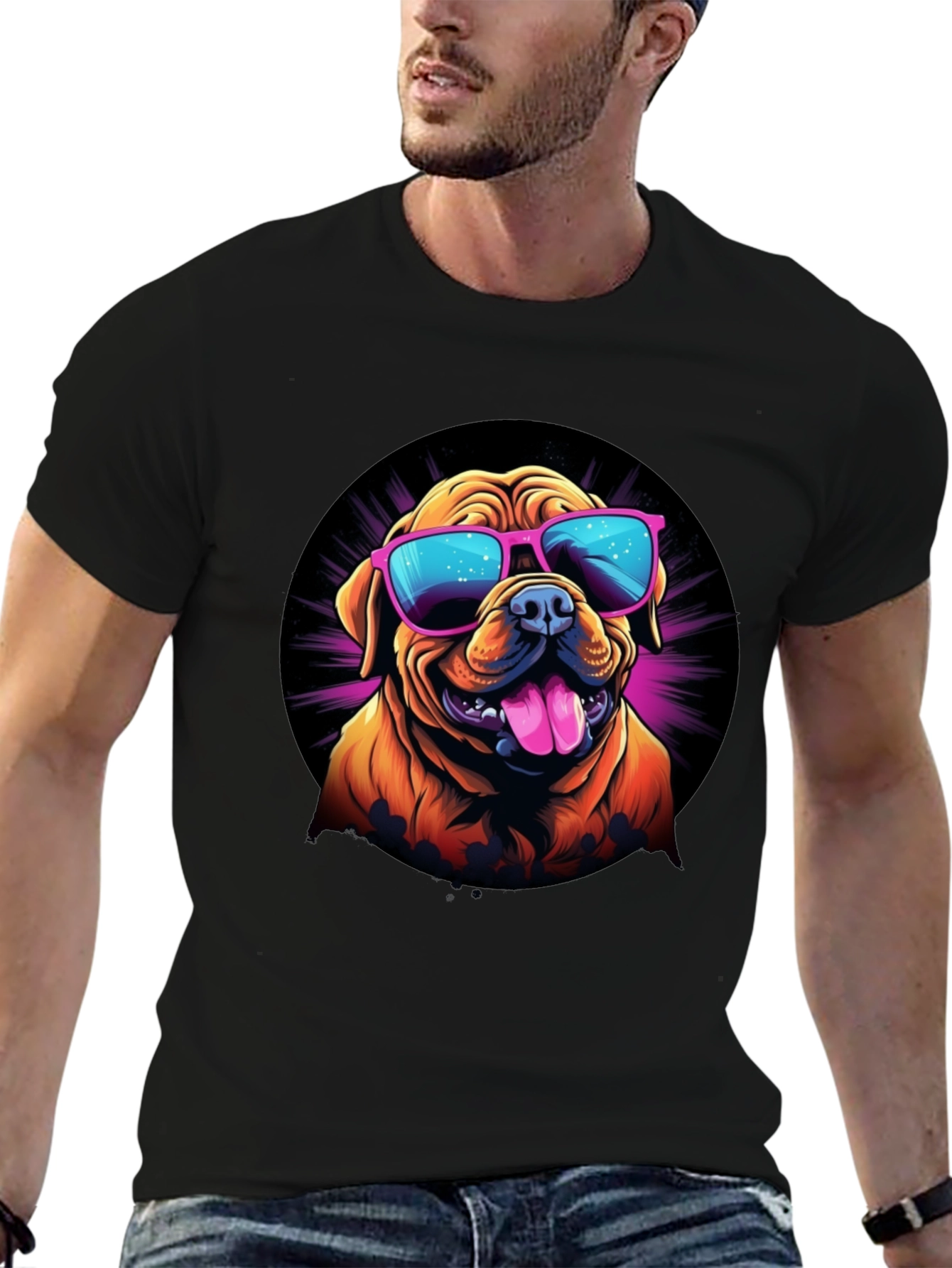 Cool Dog Sunglasses Graphic Tee - Black