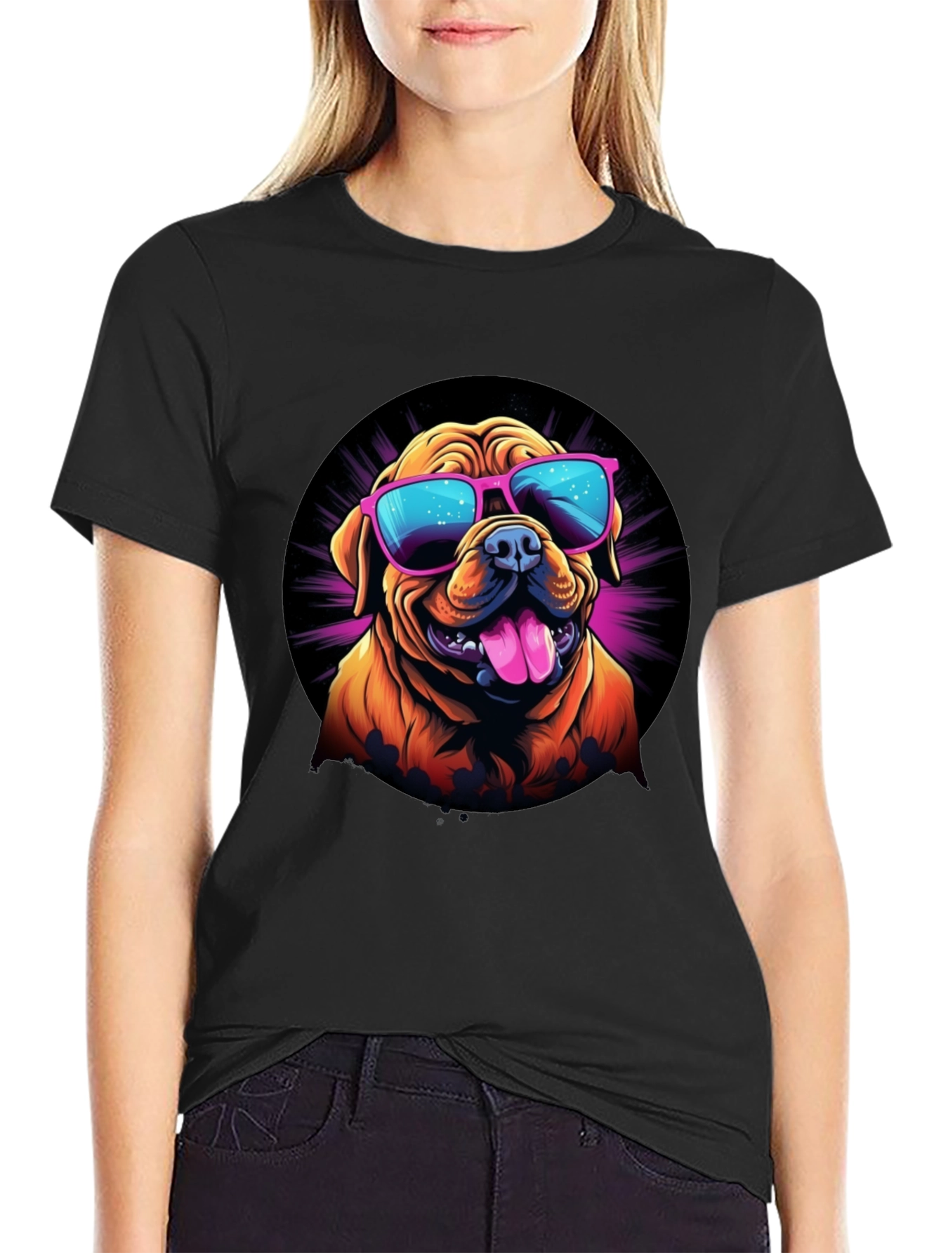Cool Dog Sunglasses Graphic Tee - Black