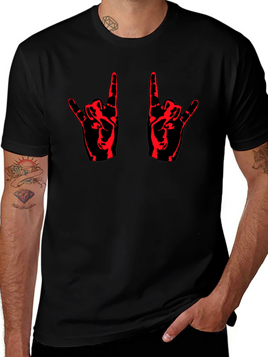 Rock On! Black T-Shirt with Red Hand Design