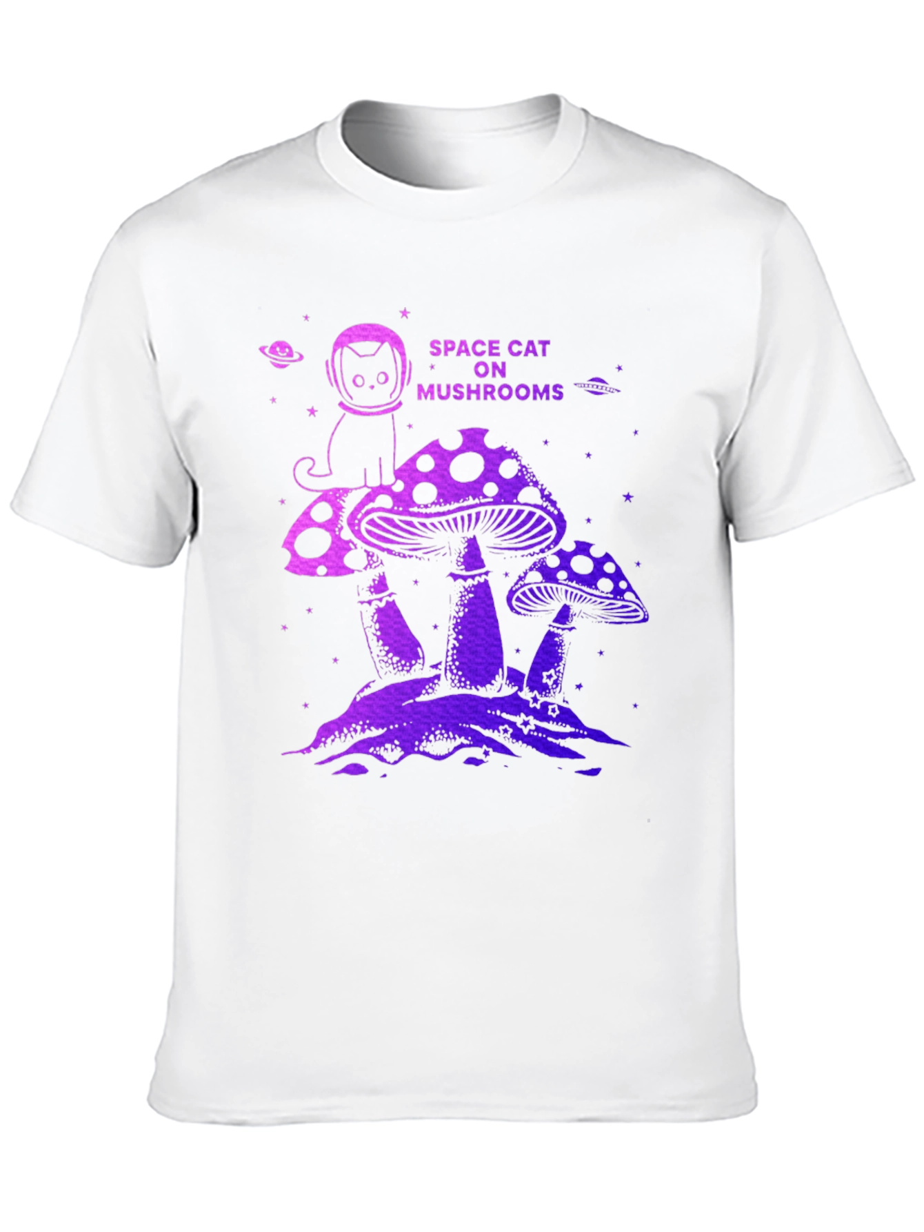 Space Cat on Mushrooms Graphic T-Shirt