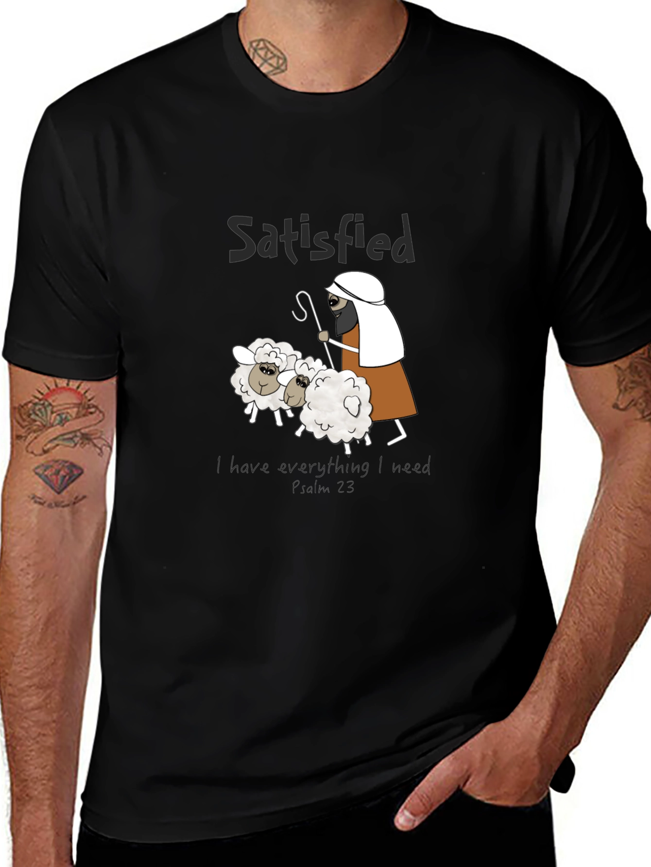 Satisfied Shepherd & Sheep Black T-Shirt