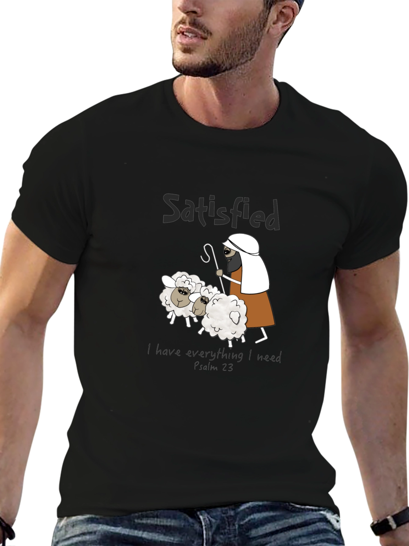 Satisfied Shepherd & Sheep Black T-Shirt