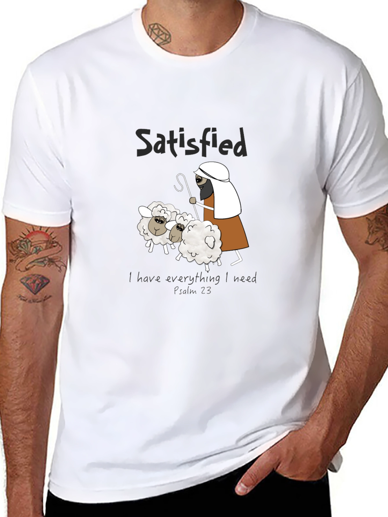 Satisfied Shepherd & Sheep Black T-Shirt