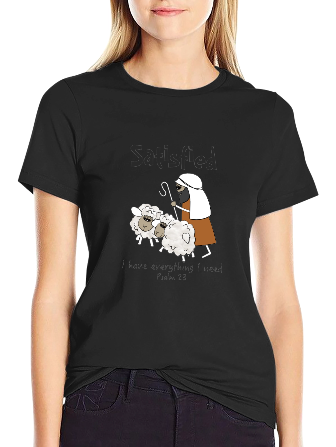 Satisfied Shepherd & Sheep Black T-Shirt