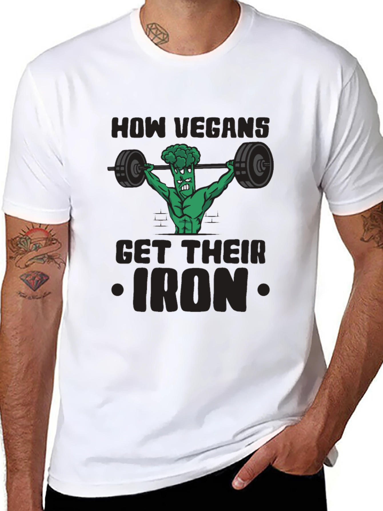 Vegan Iron T-Shirt - Funny Gym Broccoli Tee
