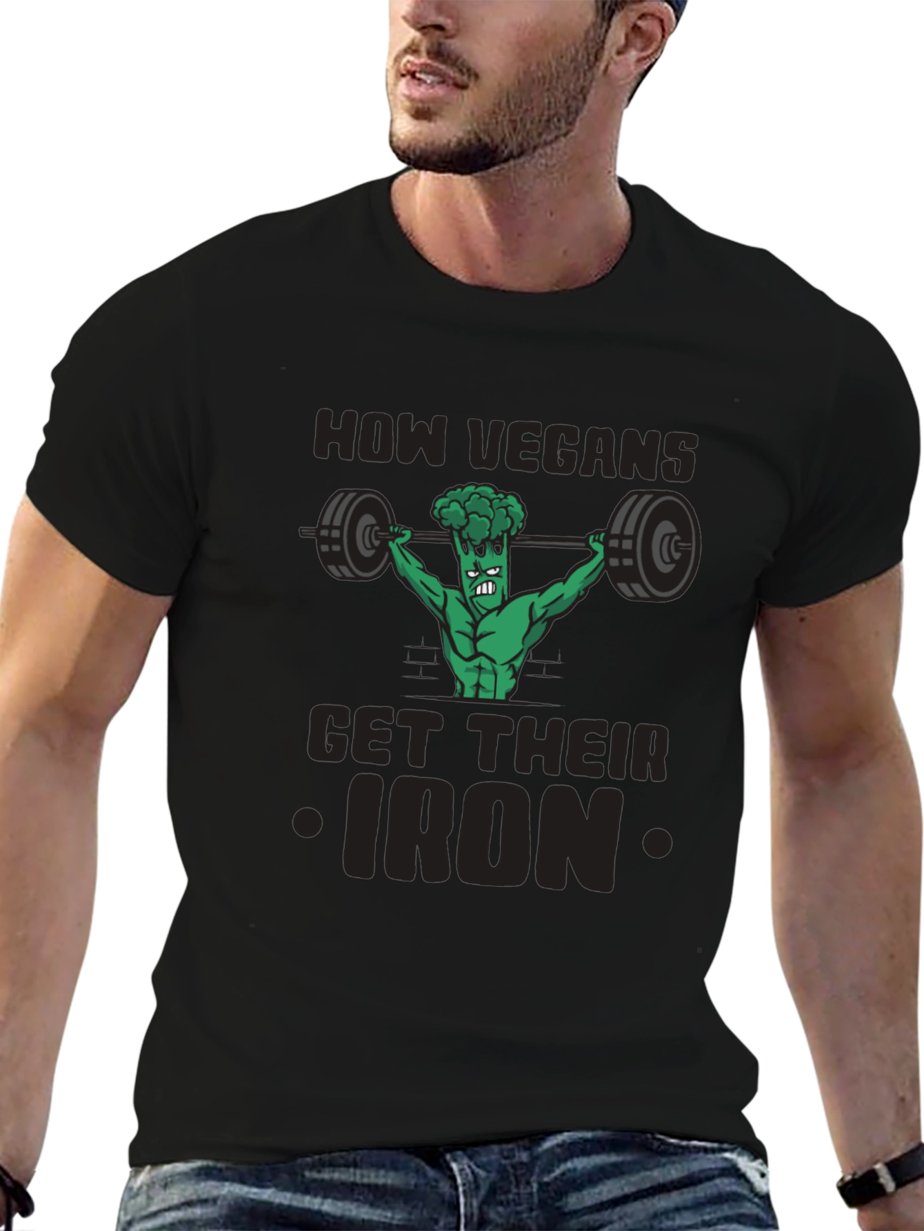 Vegan Iron T-Shirt - Funny Gym Broccoli Tee