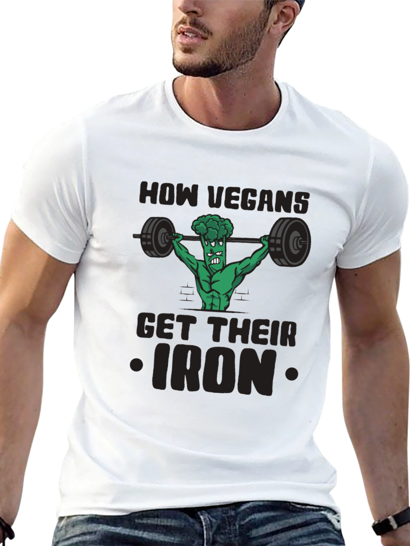 Vegan Iron T-Shirt - Funny Gym Broccoli Tee