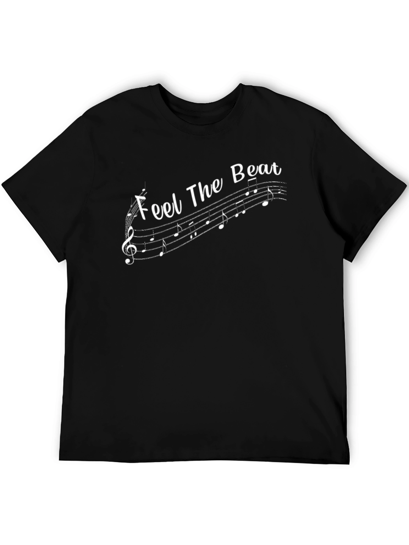 Feel the Beat Music Note Graphic Black T-Shirt
