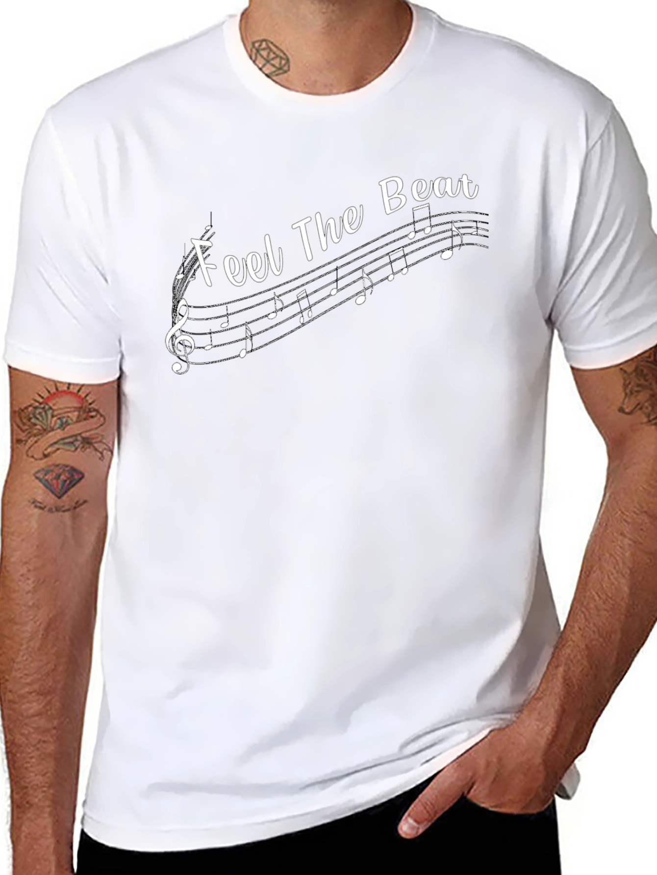 Feel the Beat Music Note Graphic Black T-Shirt