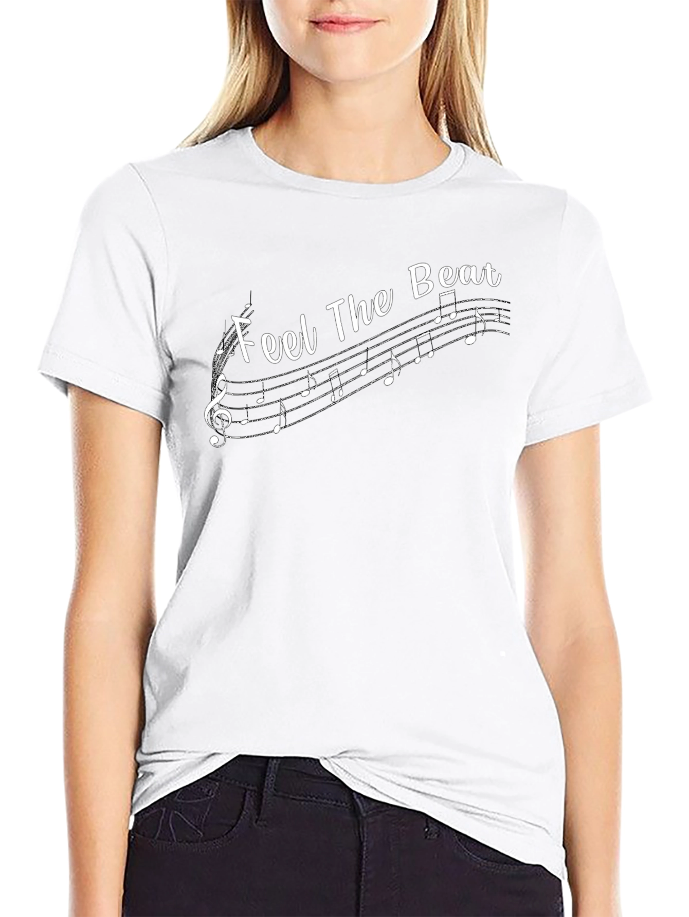 Feel the Beat Music Note Graphic Black T-Shirt