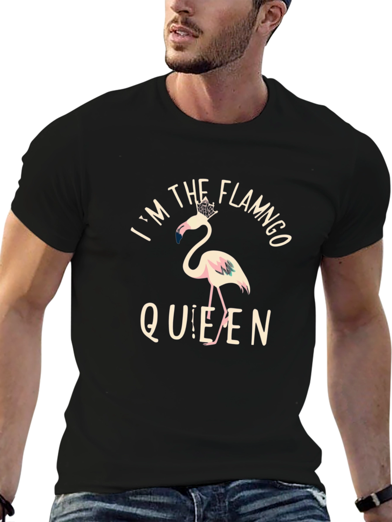 Flamingo Queen Graphic Tee - Black Cotton T-Shirt