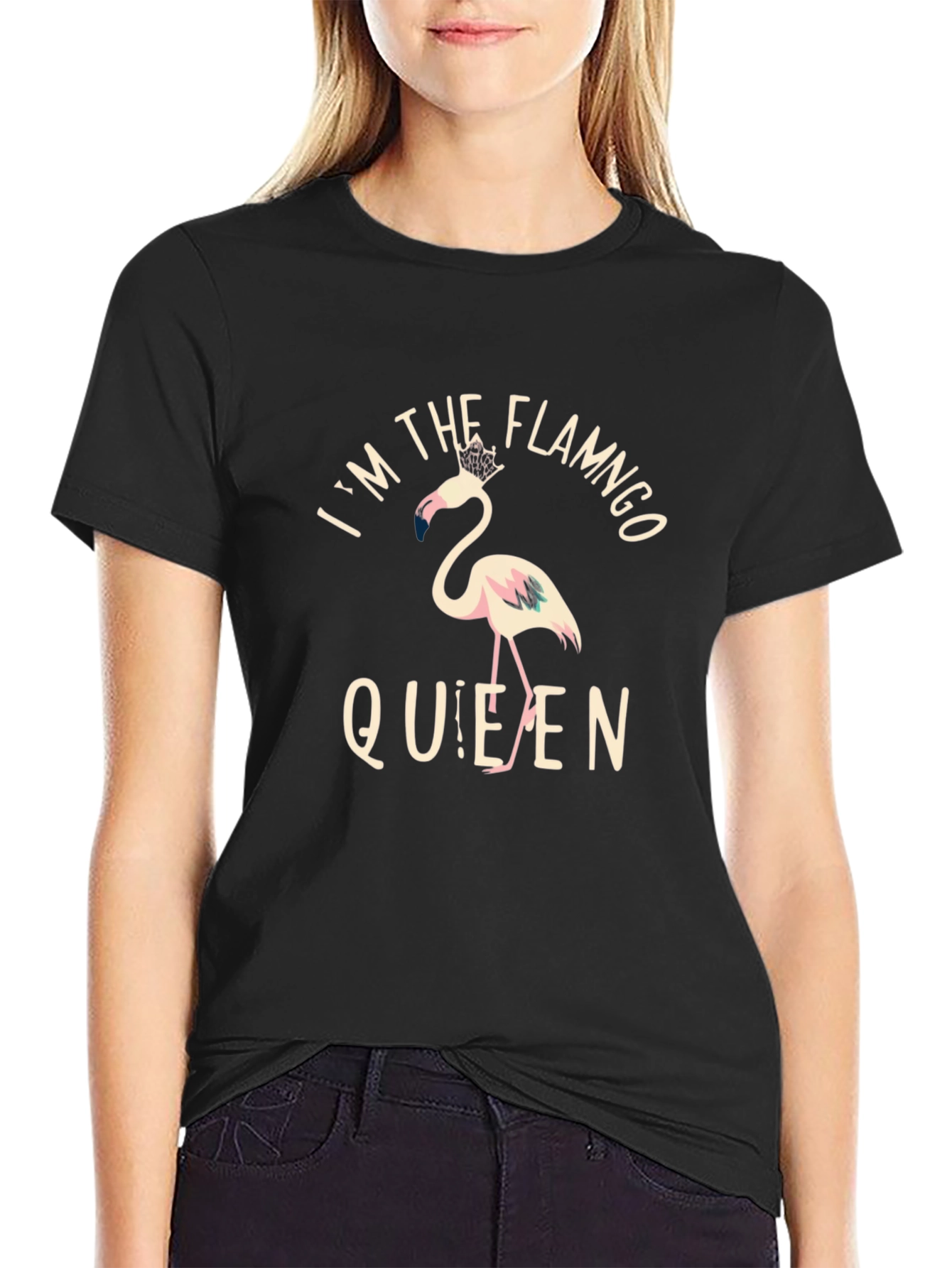 Flamingo Queen Graphic Tee - Black Cotton T-Shirt