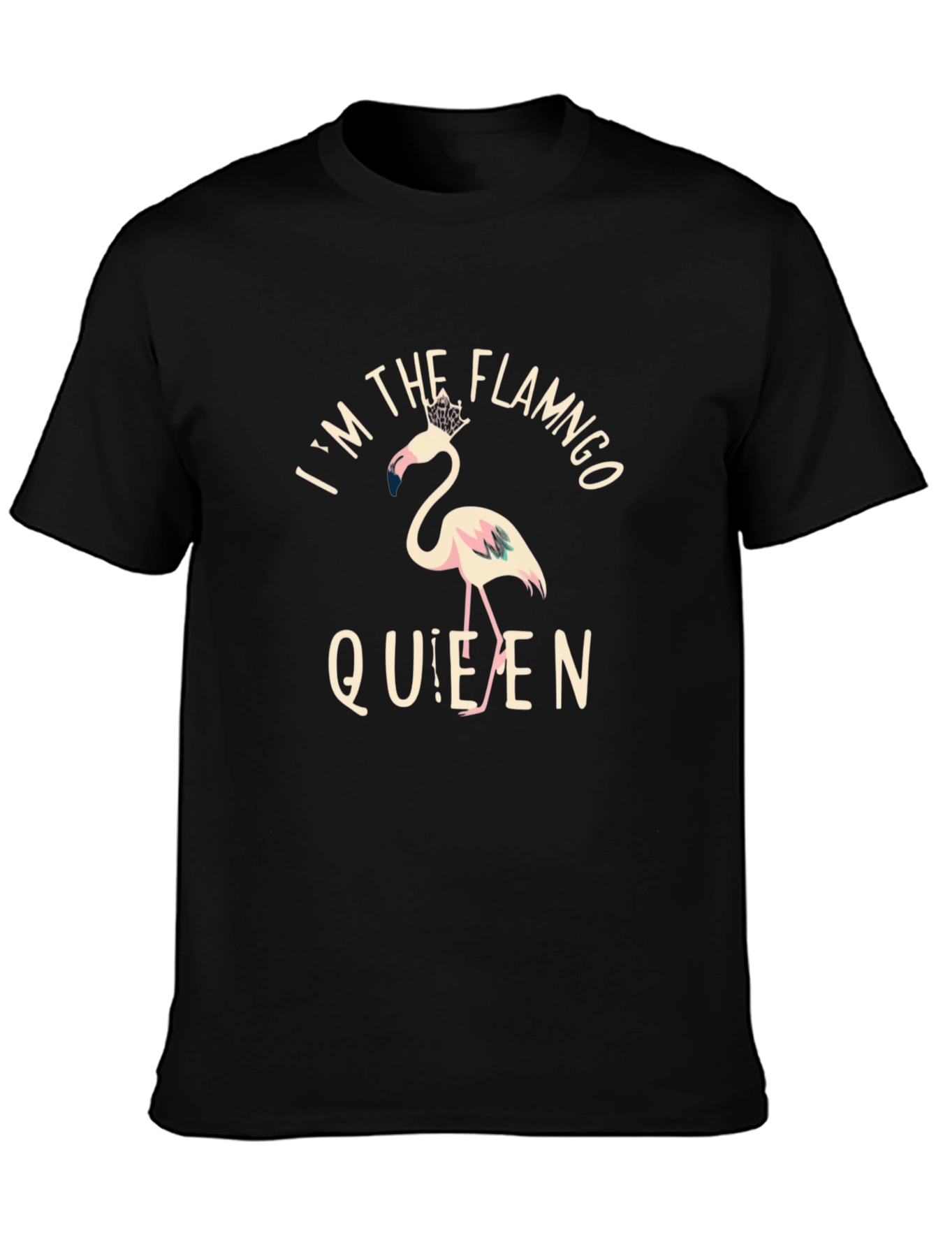 Flamingo Queen Graphic Tee - Black Cotton T-Shirt