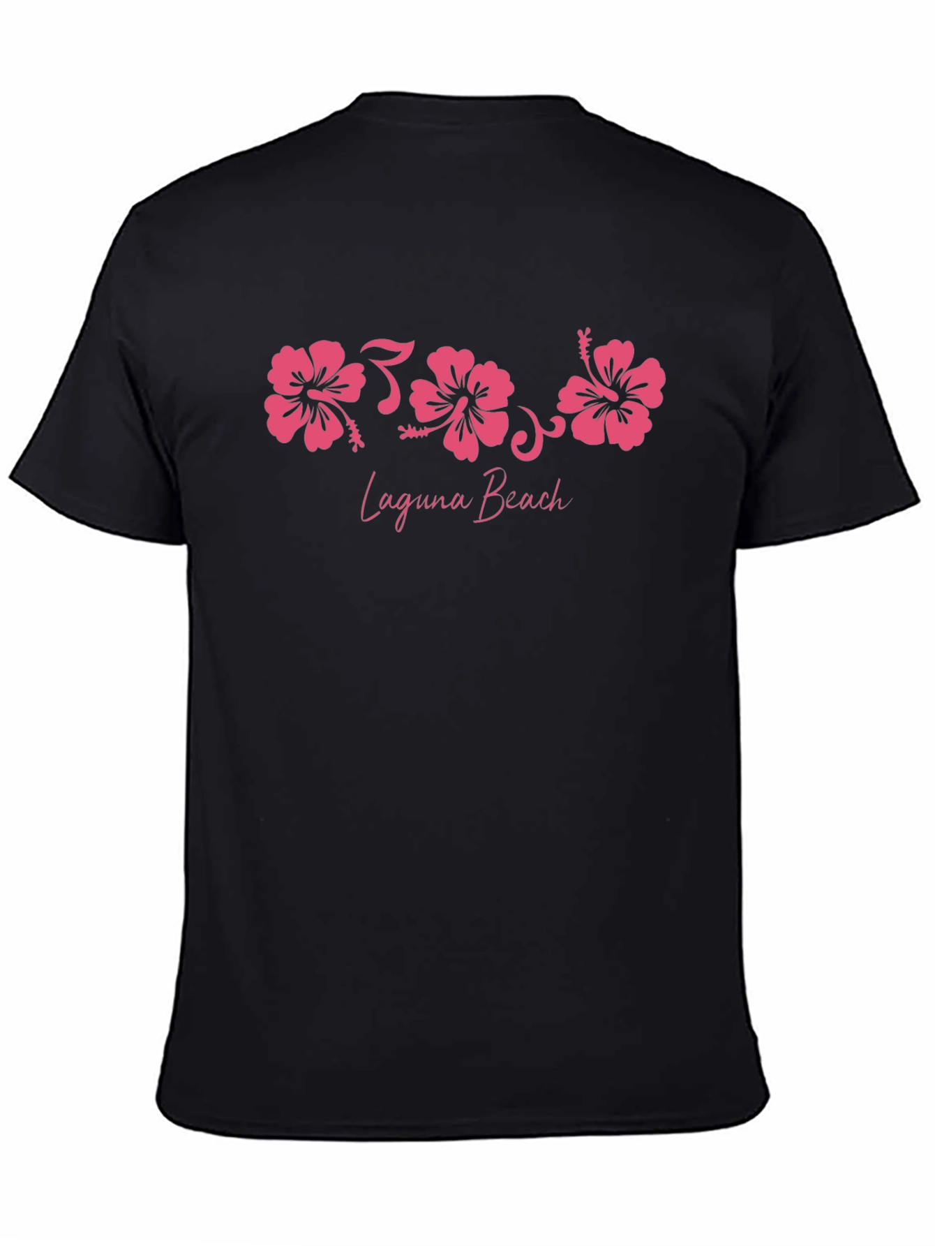 Laguna Beach Pink Hibiscus Black T-Shirt