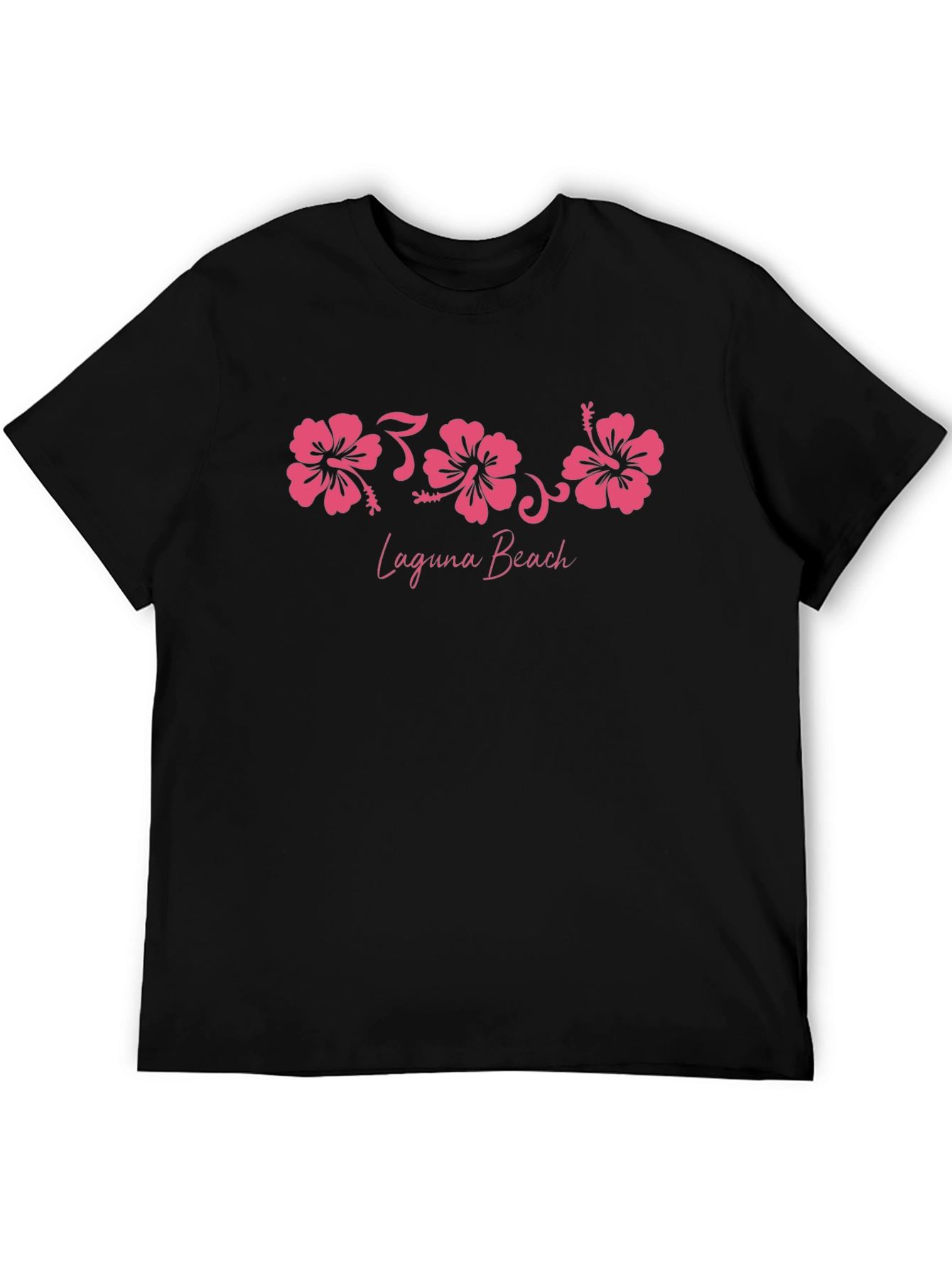 Laguna Beach Pink Hibiscus Black T-Shirt
