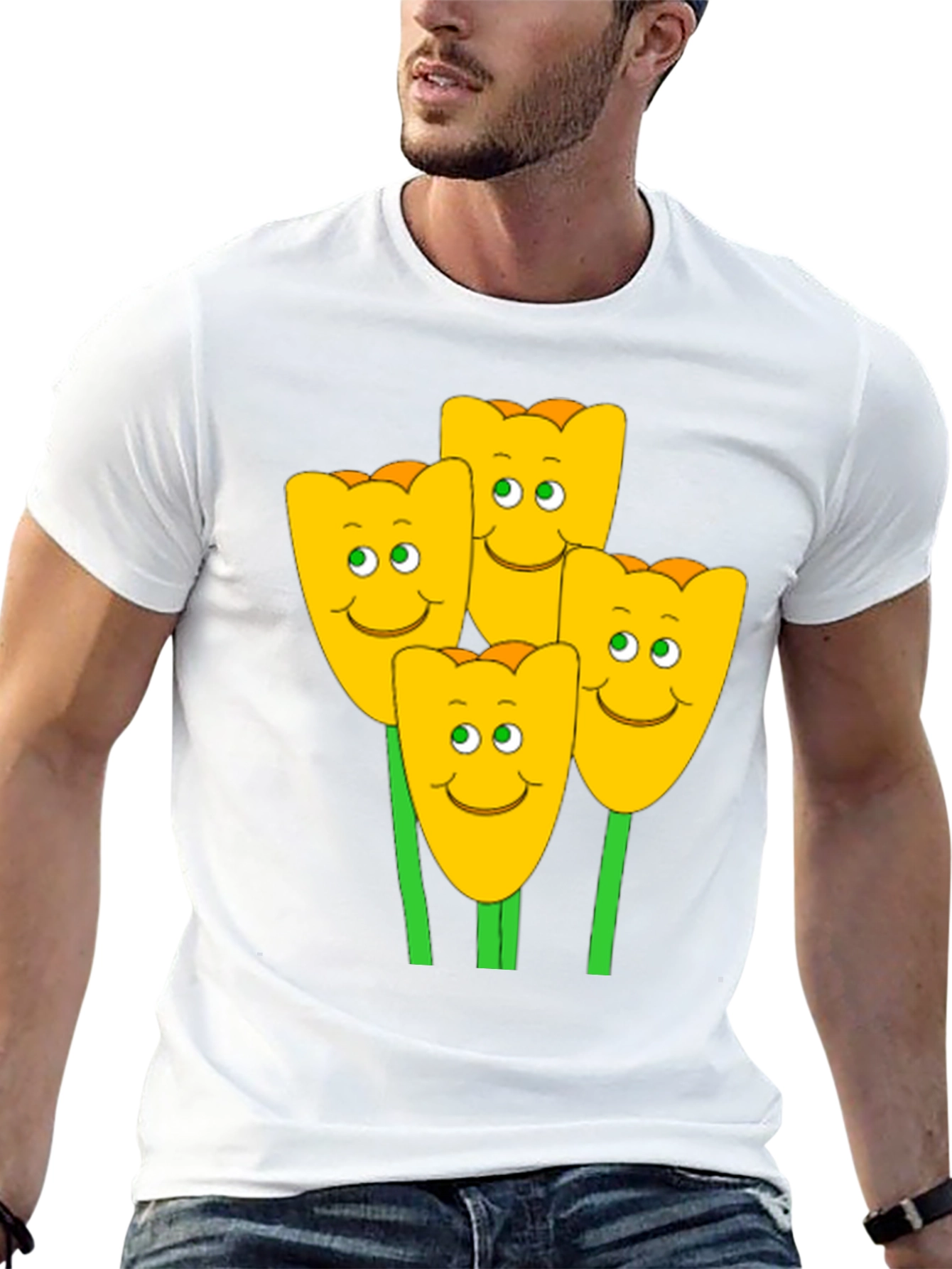 Happy Tulip Graphic T-Shirt - Mens Black Tee