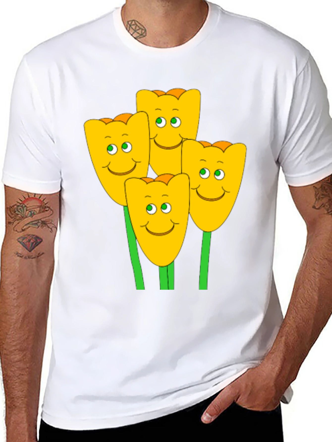 Happy Tulip Graphic T-Shirt - Mens Black Tee