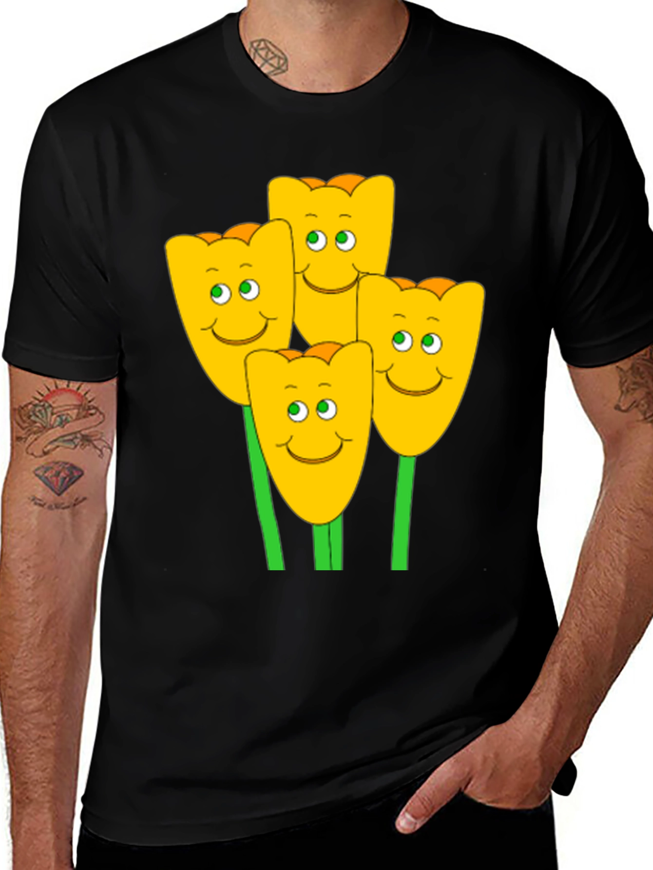 Happy Tulip Graphic T-Shirt - Mens Black Tee