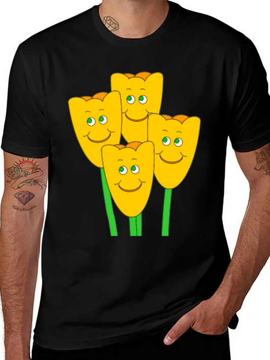 Happy Tulip Graphic T-Shirt - Mens Black Tee