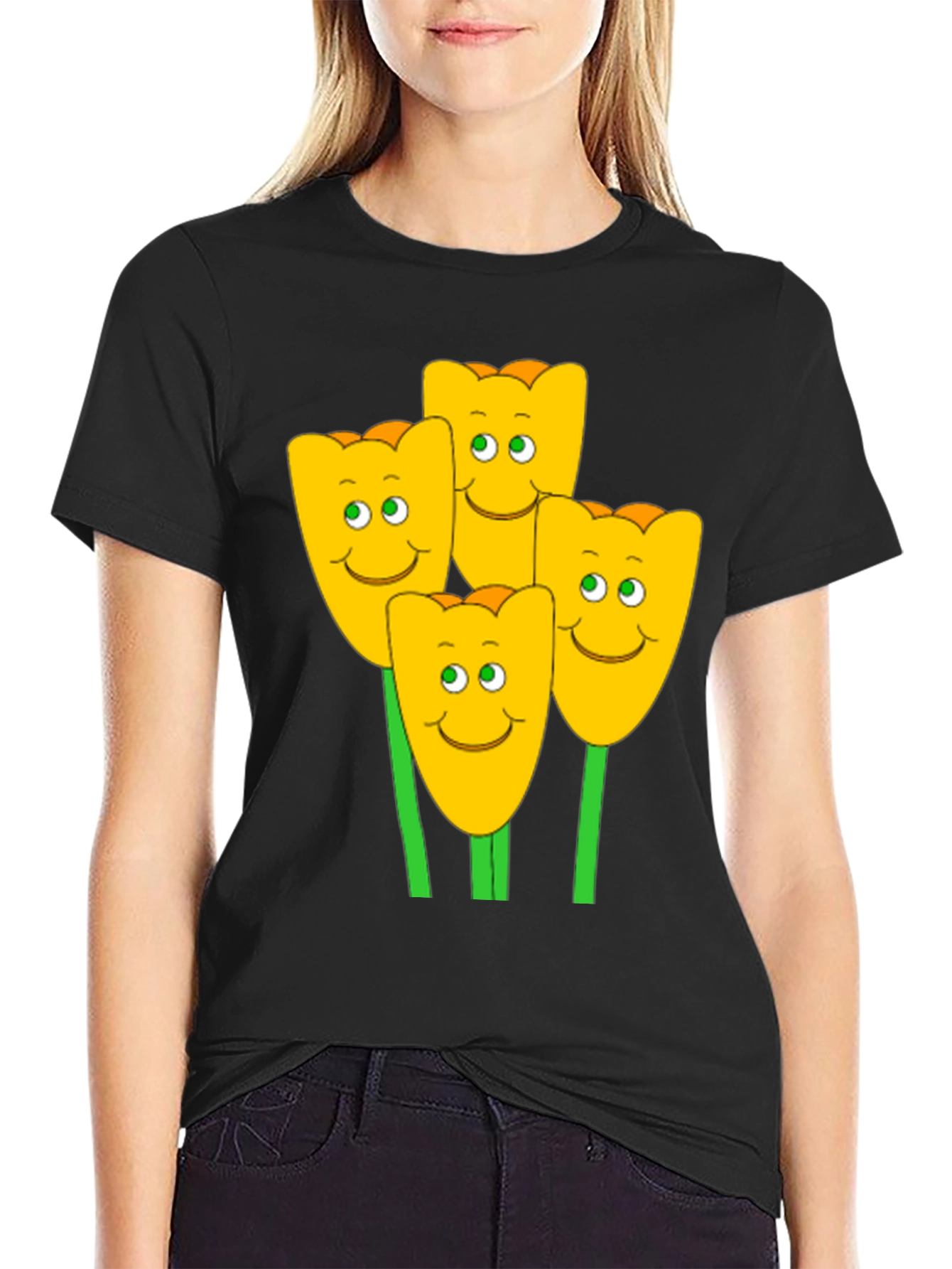 Happy Tulip Graphic T-Shirt - Mens Black Tee