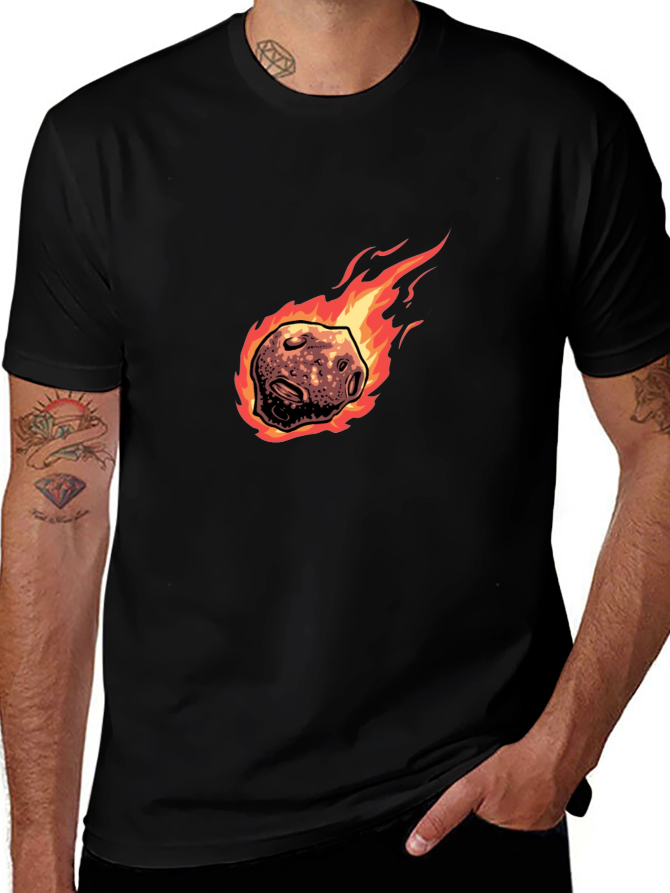 Flaming Meteor Graphic Tee - Black Cotton T-Shirt